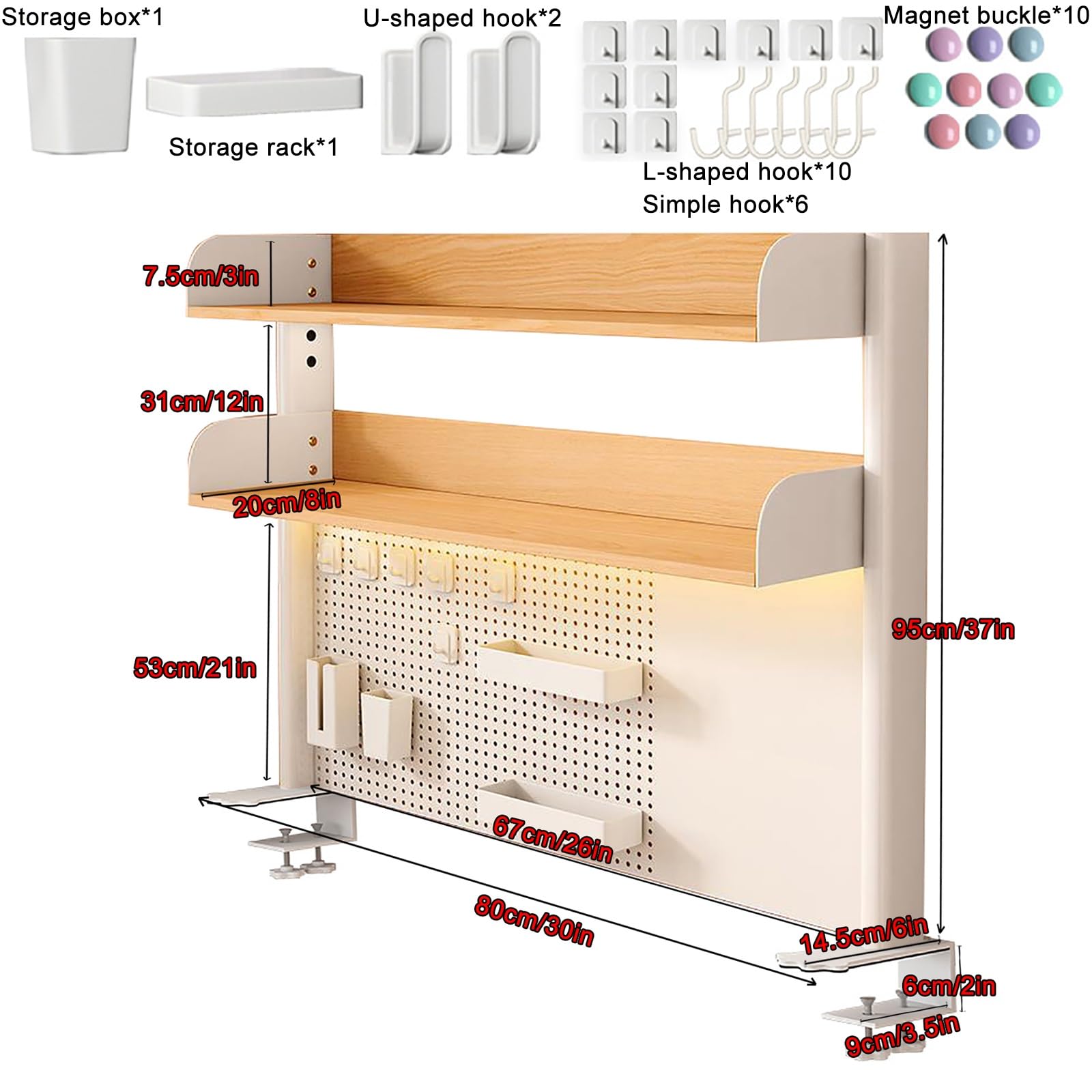 Klemmbare Schreibtischablage, Schreibtischverlängerung, Pegboard-Workstation, Sichtschutz für Gaming-Schreibtische, Schreibtischzubehör fürs Büro, Gaming, Zuhause (Größe: 80 x 95 cm)