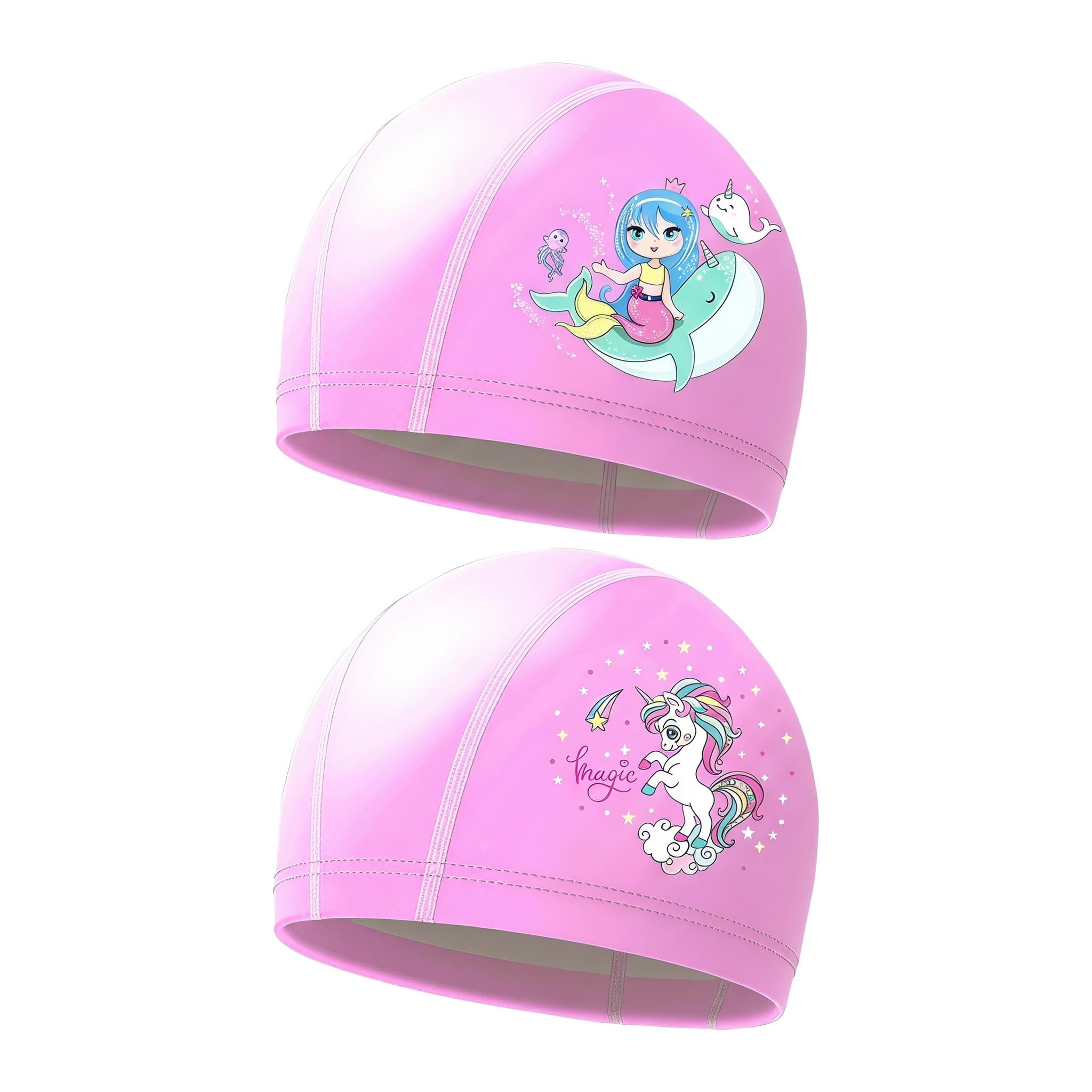 2 Pieces Of Cute Girls Swimming Caps, Waterproof Ear Protection Swimming Caps, Stretchy And Comfortable, Suitable For Children Aged 4-10 Years Old.