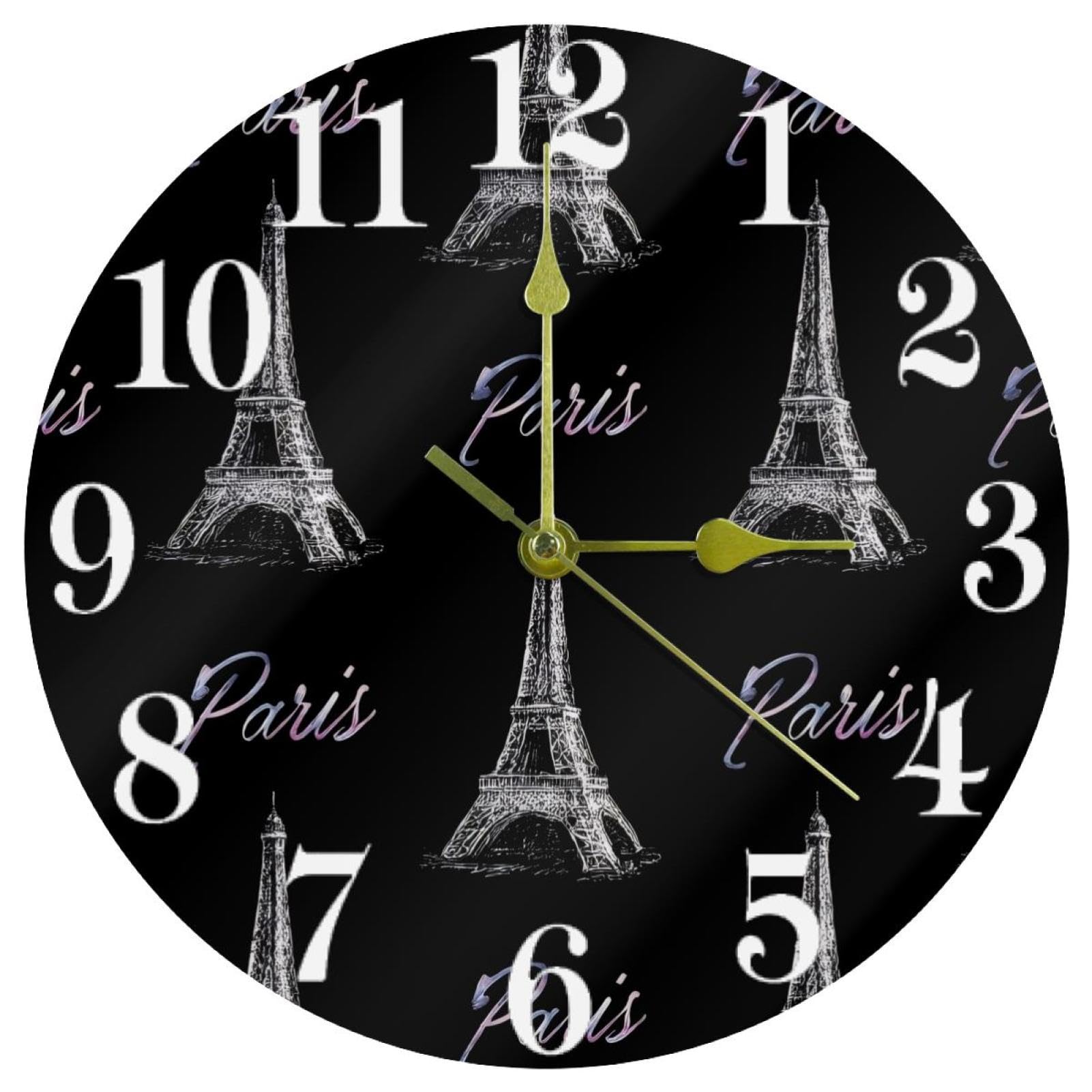 Horloge murale ronde silencieuse Eiffel sans tic-tac pour retrouver le sommeil