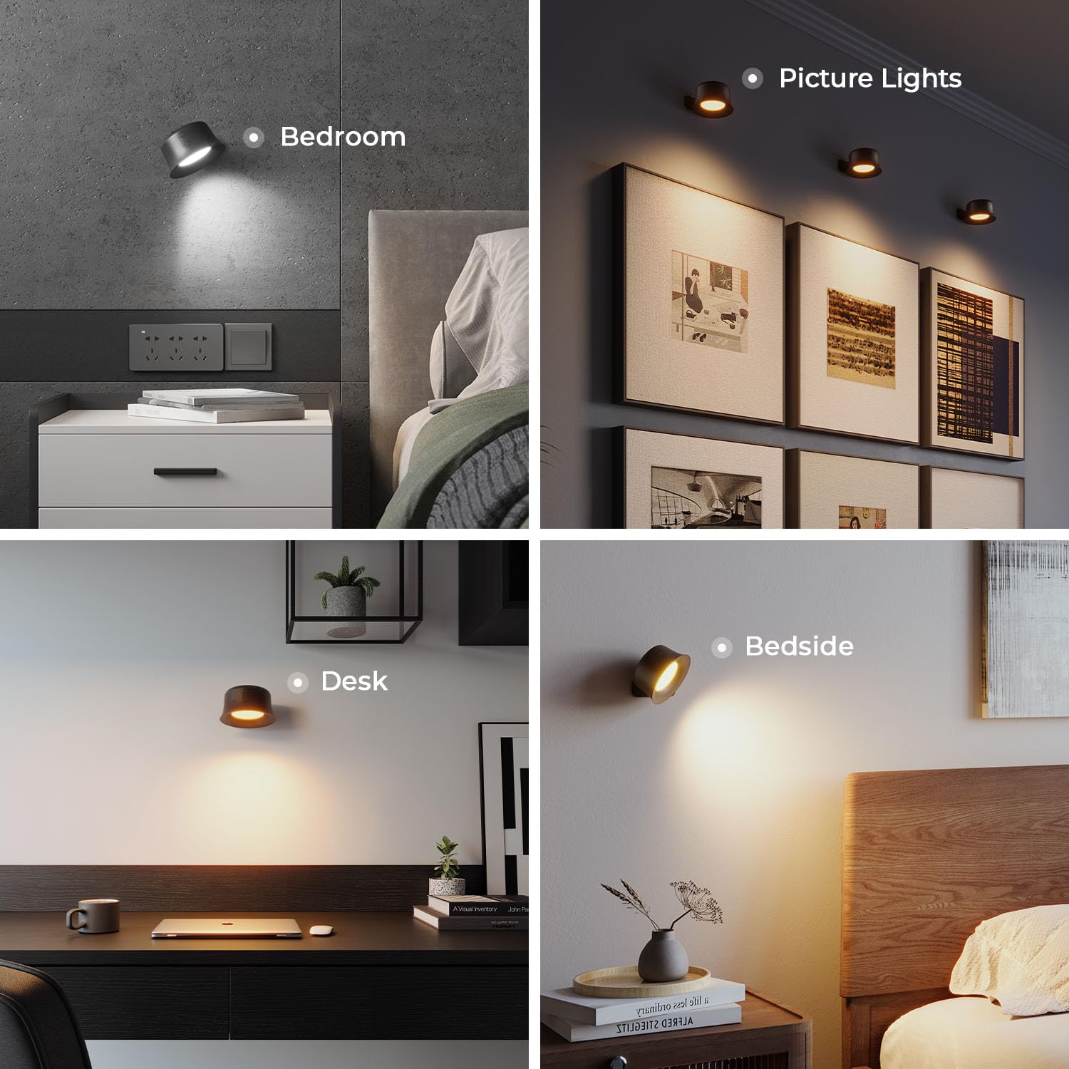 FULEN Lampada da Parete a LED, Lampada da Parete Touch Telecomando 3 Colori Luminosità Dimmerabile 3200mAh Batteria Ricaricabile Faretti da Parete Ruota di 360° Lampada Magnetica