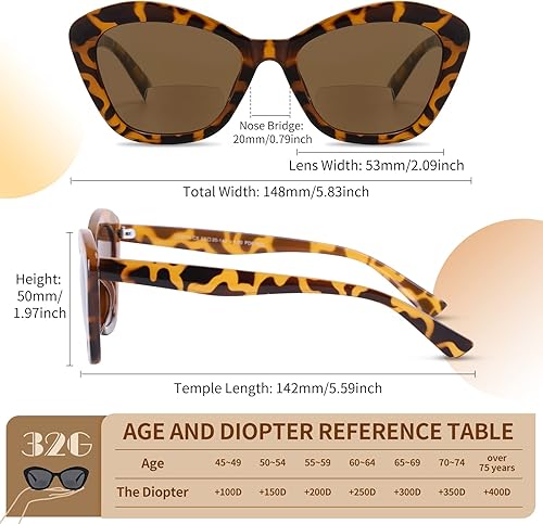 Miniatura 4 de Lentes de lectura bifocales para mujer, diseño de ojo de gato, marco de gran tamaño, bloqueo de luz azul, lentes Oprah elegantes, paquete de 2