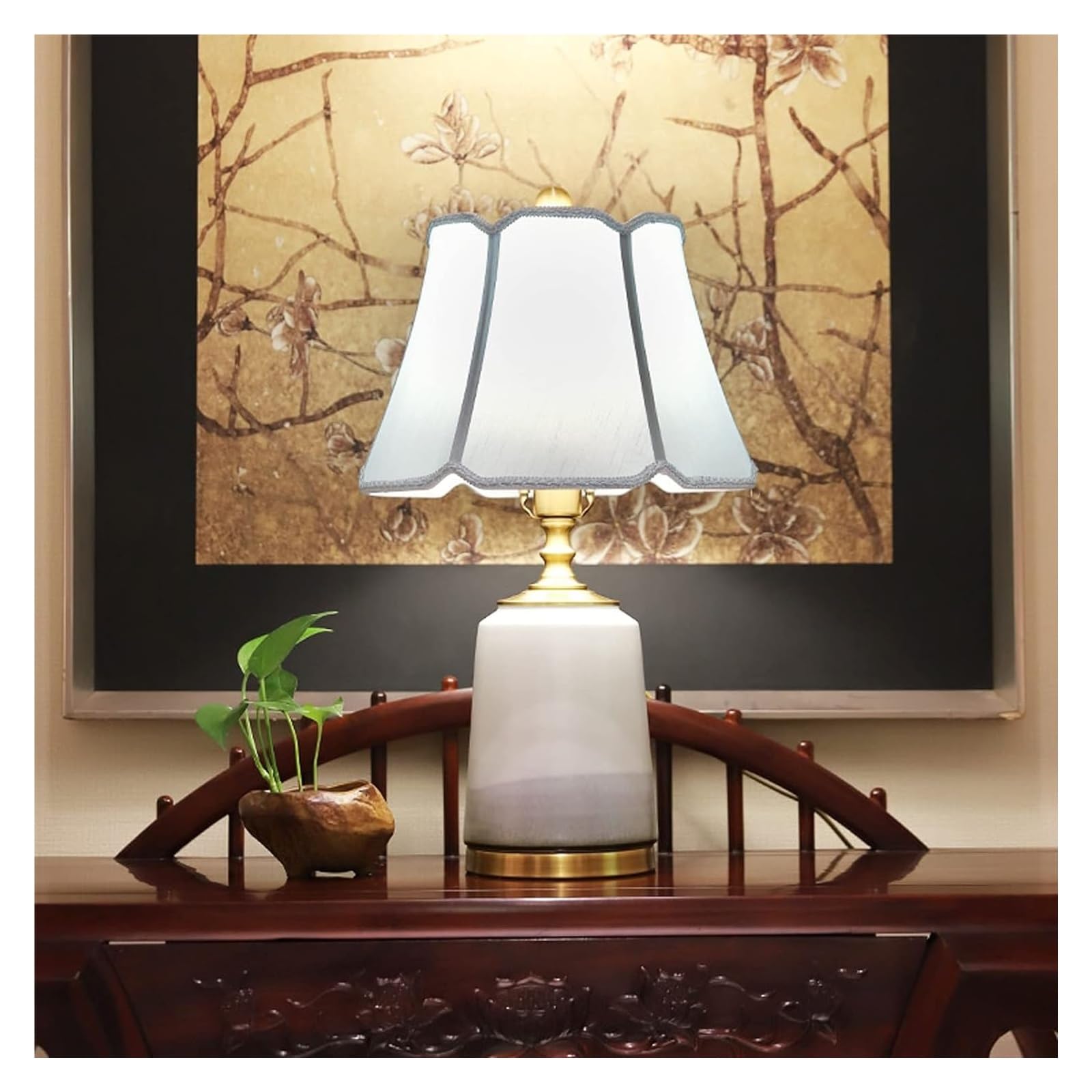 Bedroom Pair Concise Table Lamps Ceramics Bedside Table Lamps with Fabric Lampshade Chinese Style Nightstand Table Lamps