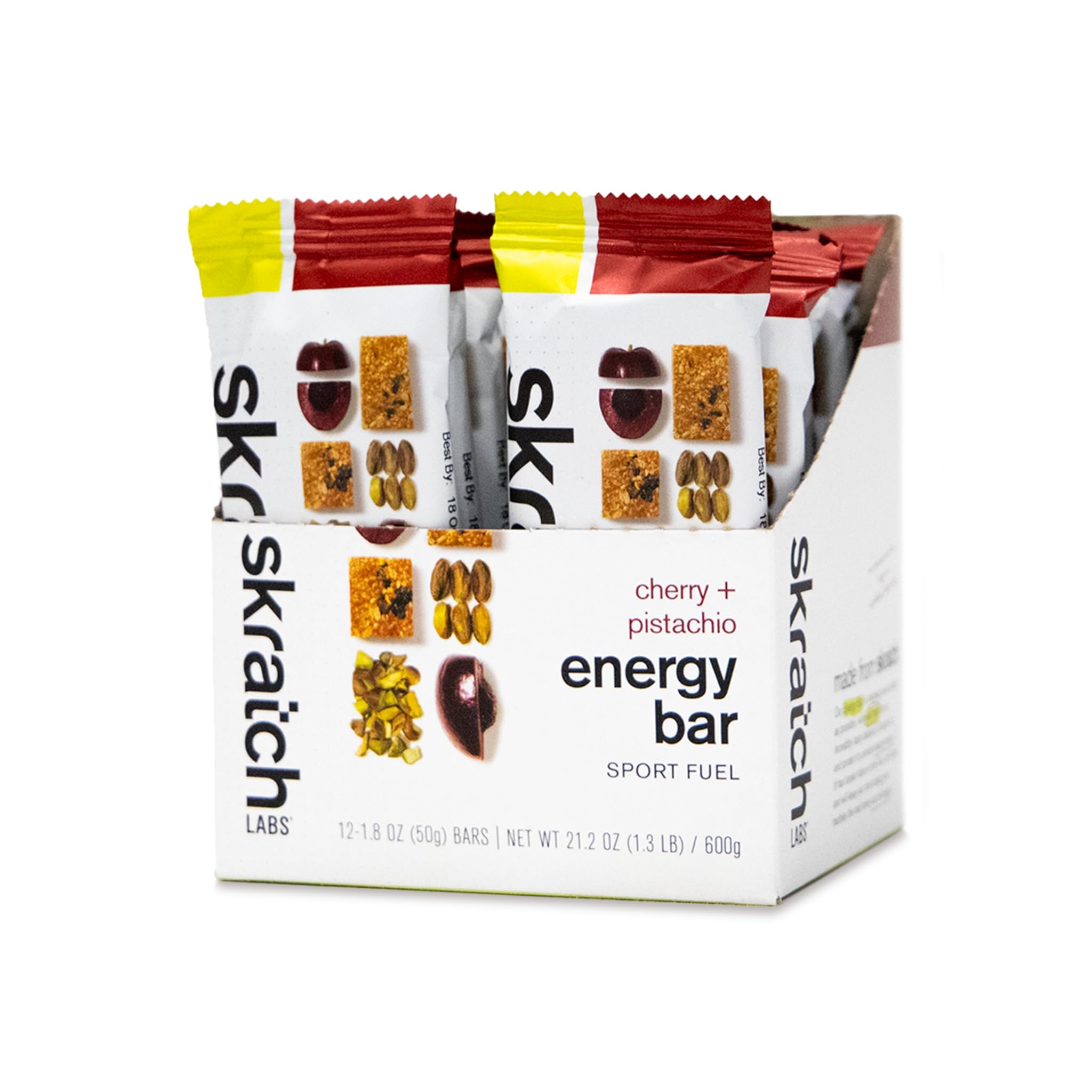 Skratch Labs Energy Bar | Cherry + Pistachio (12 Pack) | Plant Based Healthy Snack | Low Sugar - 5g Protein | Non-GMO, Gluten Free, Soy Free, Vegan, Kosher