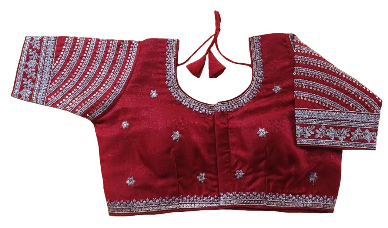 Vihu Fashion Women's Blouse Readymade Blouse Embroidery Multi Coding Gold Thread Indian Ethnic Designer Stitched Women's Readymade Red Color Saree Blouse For Women For Saree Lehenga Choli