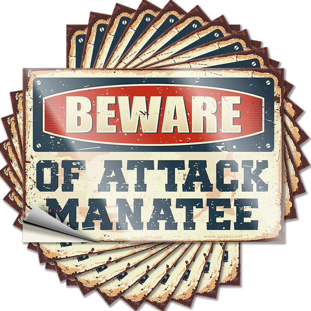 Car Stickers Beware of Attack Manatee Funny Sticker 10 Pcs Funny Bar Signs for Home Bar Stickers for Cars(6X9CM)