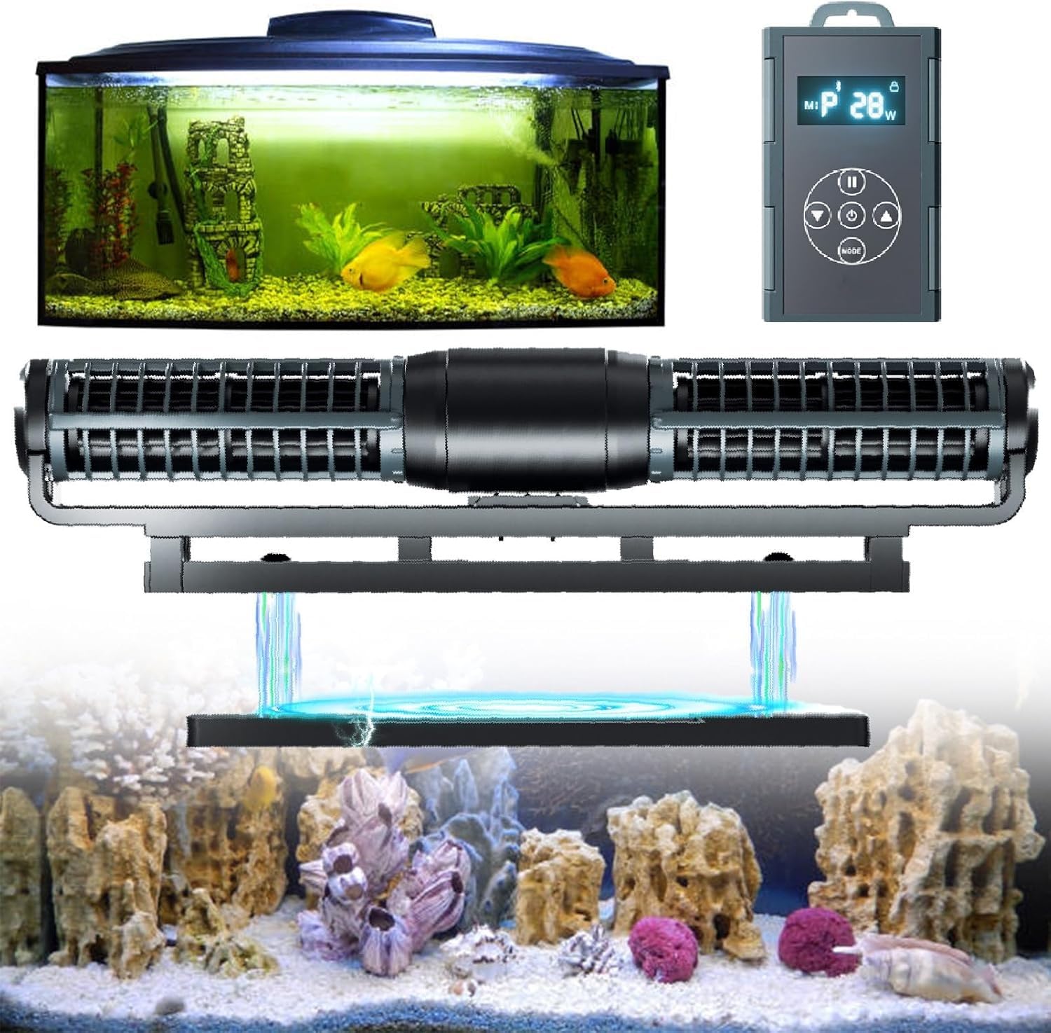 FHRKA Aquarium Wave Maker, Magnetic Water Circulation Powerhead, Adjustable Cross Flow Pump with LCD Display Controller (55W)