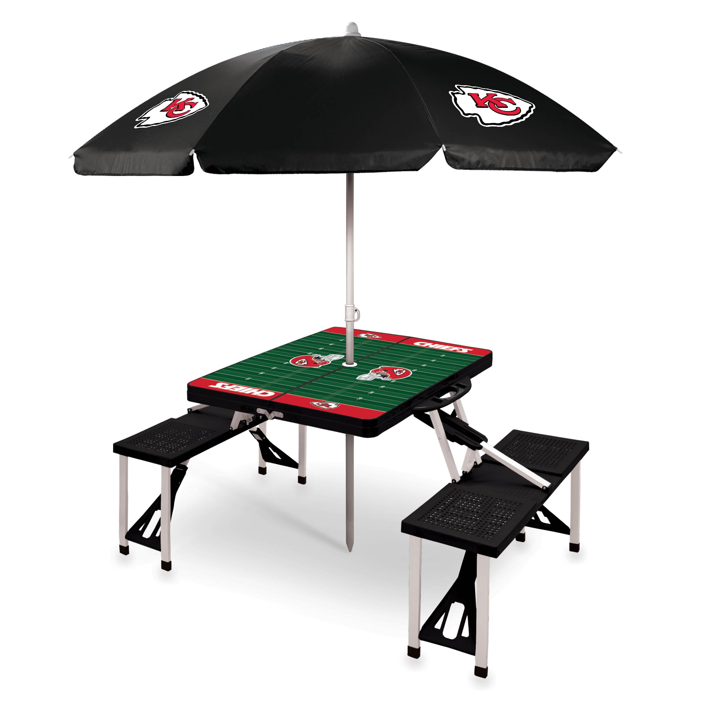 PICNIC TIME NFL Picnic Table Portable Folding Table with Seats and Umbrella