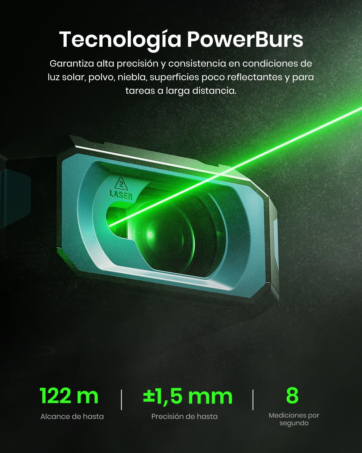 MiLESEEY S50 Metro Laser con Rayo Verde, 120 m Medidor Laser, P2P Medidor Laser Distancia, Alineación Láser Lateral, Recargable, 6,1 cm IPS-Display, Interior Exterior