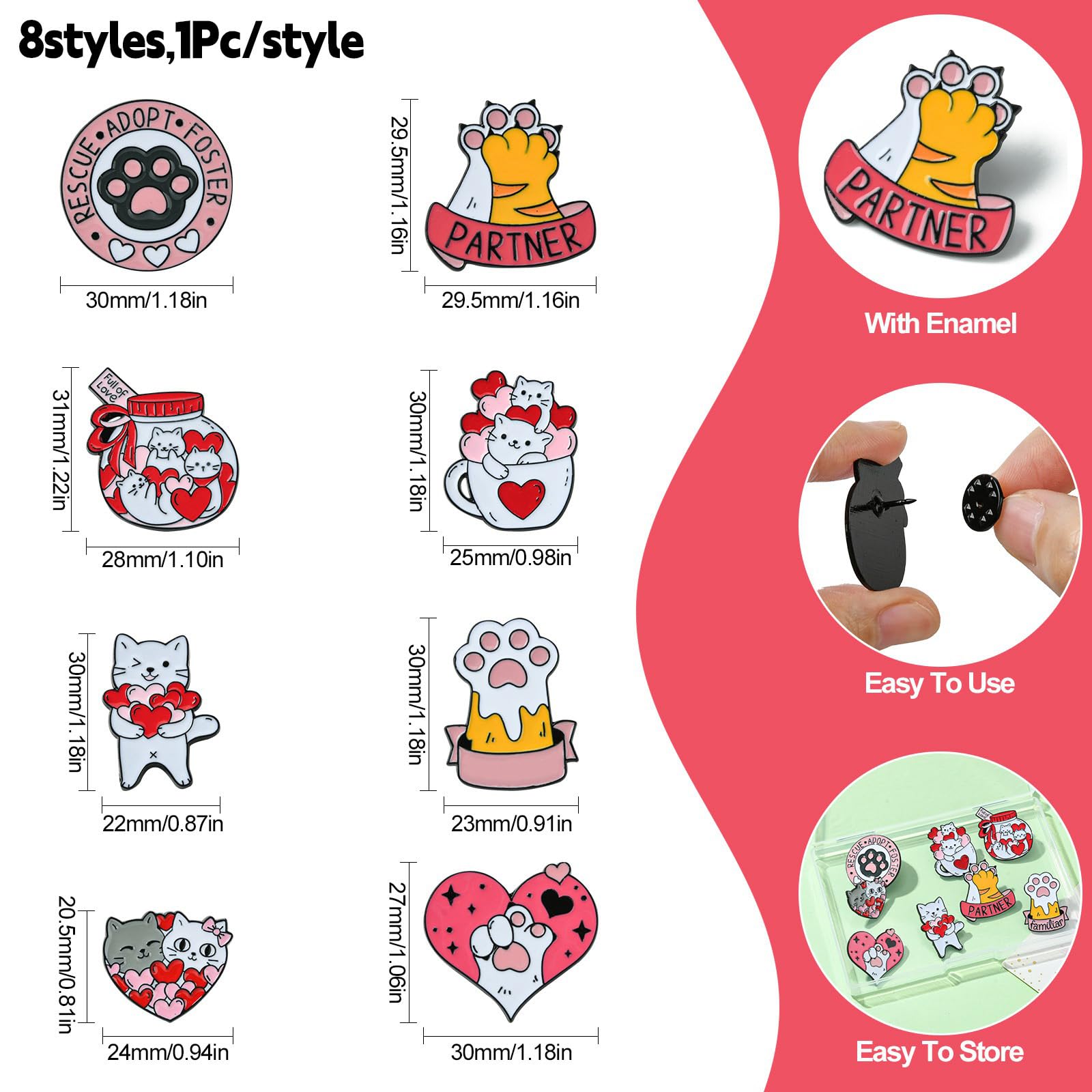 UR URLIFEHALL 8 Pcs 8 Styles Pink Cat Pin Cute Enamel Pins Cartoon Lapel Pin Valentine's Day Lapel Pin Kitten Brooches for DIY Accessory Clothing Bookbags Hat Decoration