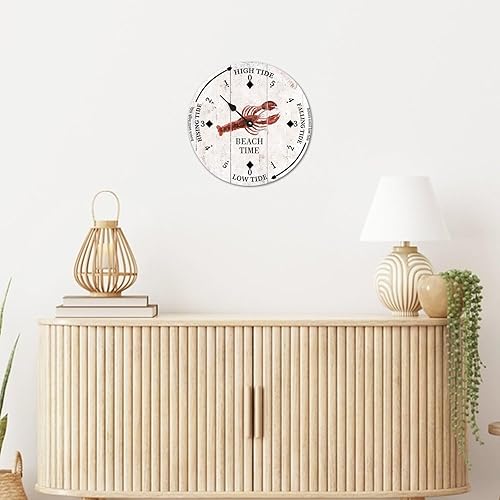 Miniatura 6 de Beach Time Lobster Farmhouse - Reloj de marea de madera de la costa este del océano náutico con luna, reloj de madera de marea alta y baja,