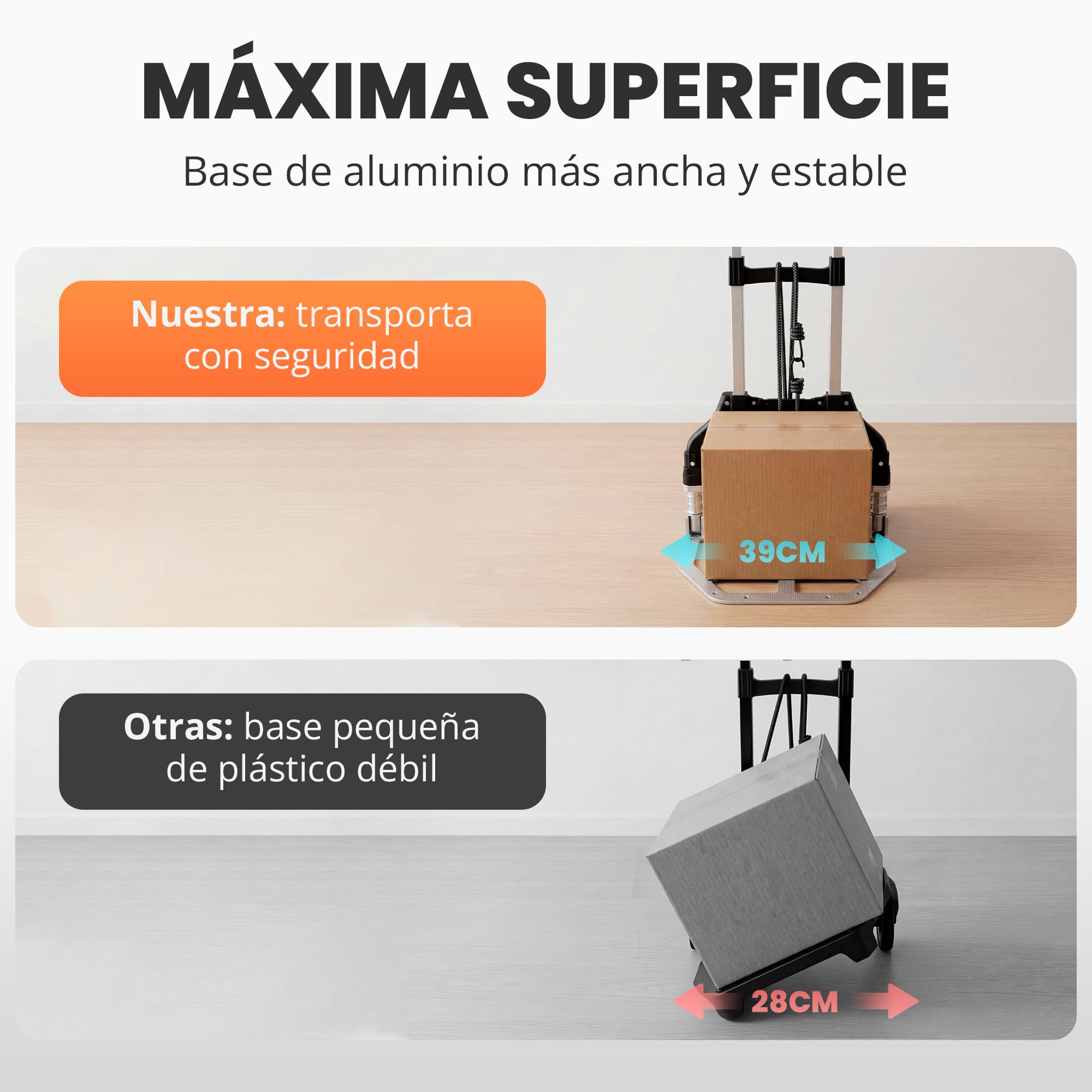 JUPPLIES Carretilla Plegable de Mano de Aluminio 75 kg 100x40cm Carro de Carga con Ruedas