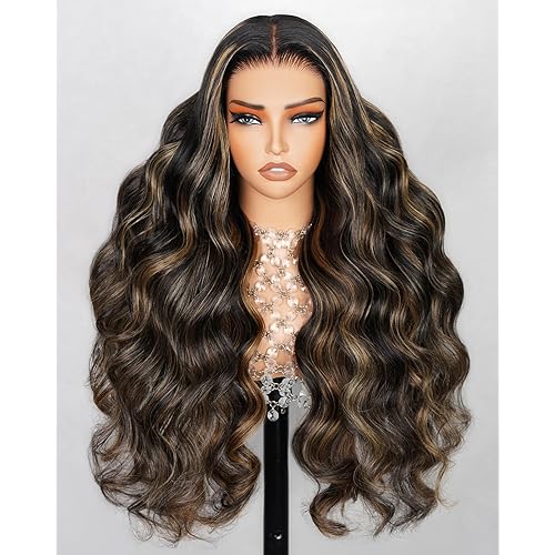 Arabella 5x6 Ready to Go Glueless Wigs Human Hair 1B/27 Highlight Lace Front Wig Human Hair 210% Density Pre Cut Glueless Wig Real Pre Bleached Body Wave Wig (24inch, 5X6 Balayage)
