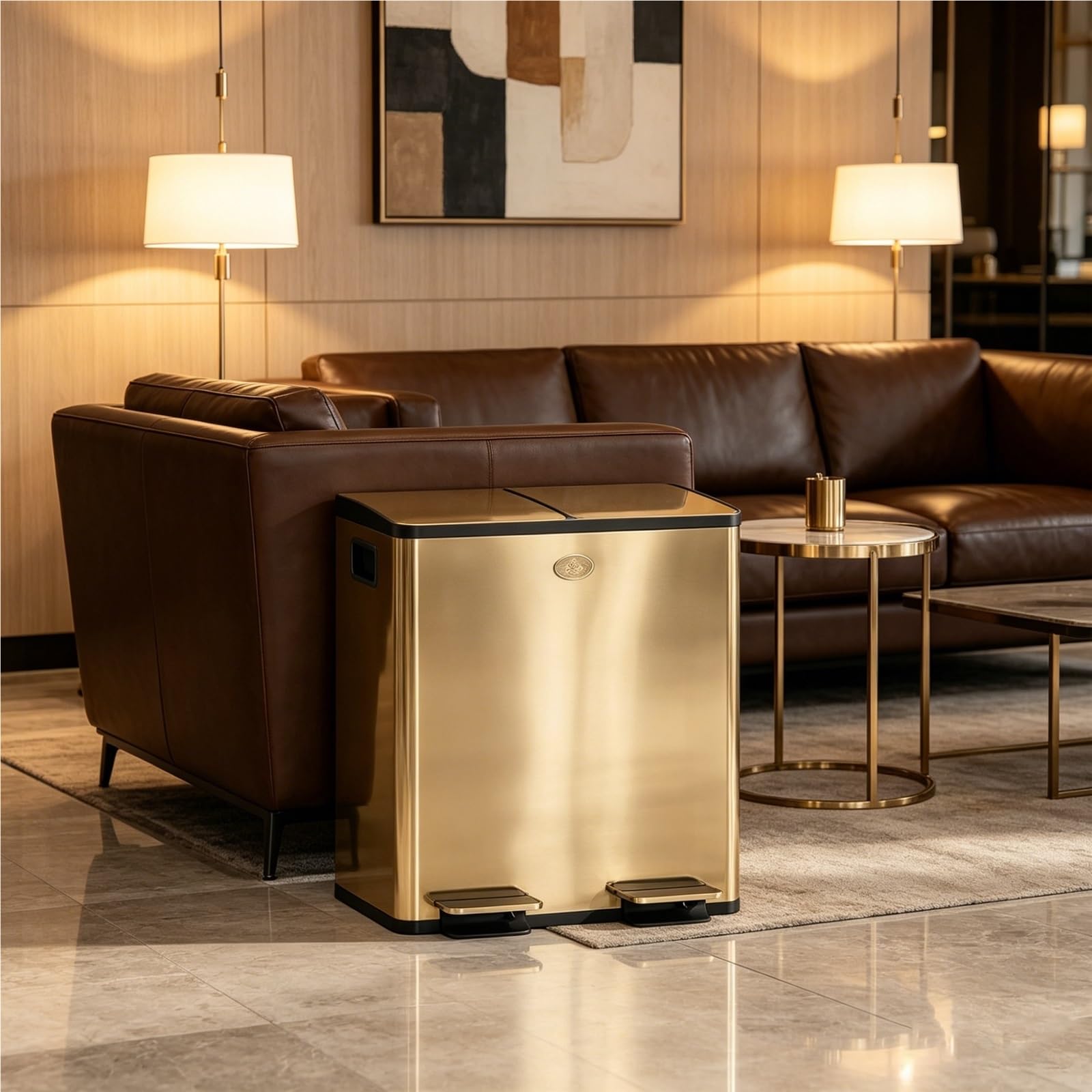 TYNGBT Hygienic Dual Compartment Kitchen Trash Can, Touchless Stainless Steel Bin with Dual-Lid, Odor Filter, for Waste Sorting