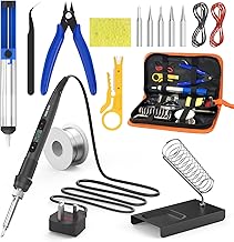 80W 15-in-1 Soldering Iron Kit, LCD Adjustable Temperature 180-520°C, Electric Soldering Iron Kit Welding Tool with 5 Soldering Tips, Desoldering Pump, Tin Wire Tube, Stand, Tweezers