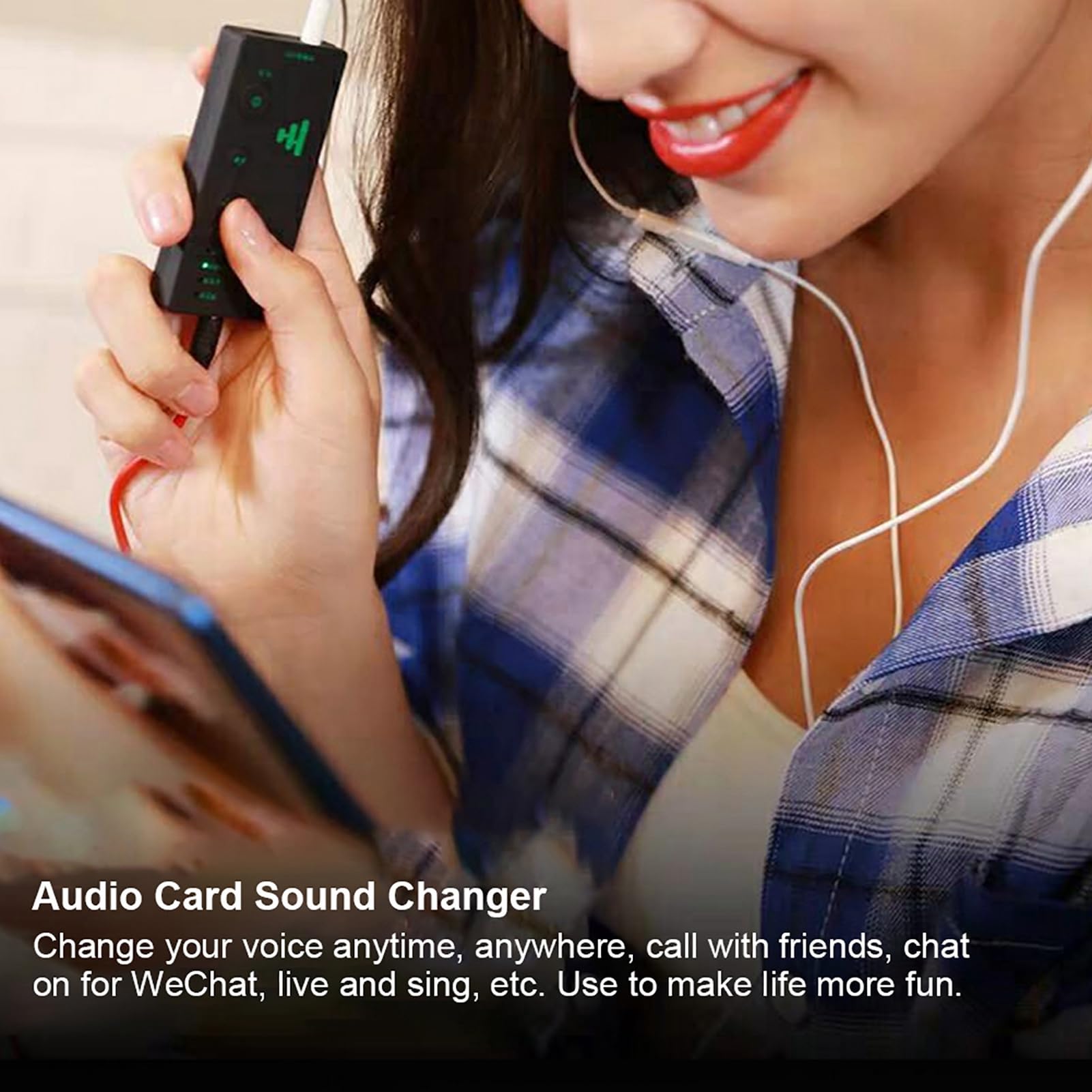 Cambiador de Voz Portátil, Mini 4 Efectos de Sonido Dispositivo Cambiador de Voz para Teléfono Disfraz de Voz, Máquina de Efectos de Sonido para PC de Teléfono Móvil, Versión en Inglés
