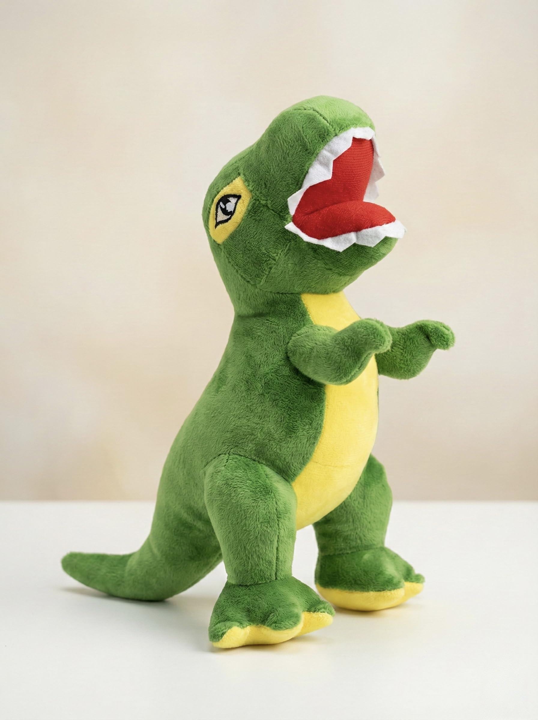 Little Bunnies Dark Green Dinosaur Soft Toy – 32 cm Cute Plush Toy for Kids, Ultra Soft Stuffed Dino with Yellow Belly, Safe & Non-Toxic, Huggable Birthday Gift for Boys & Girls