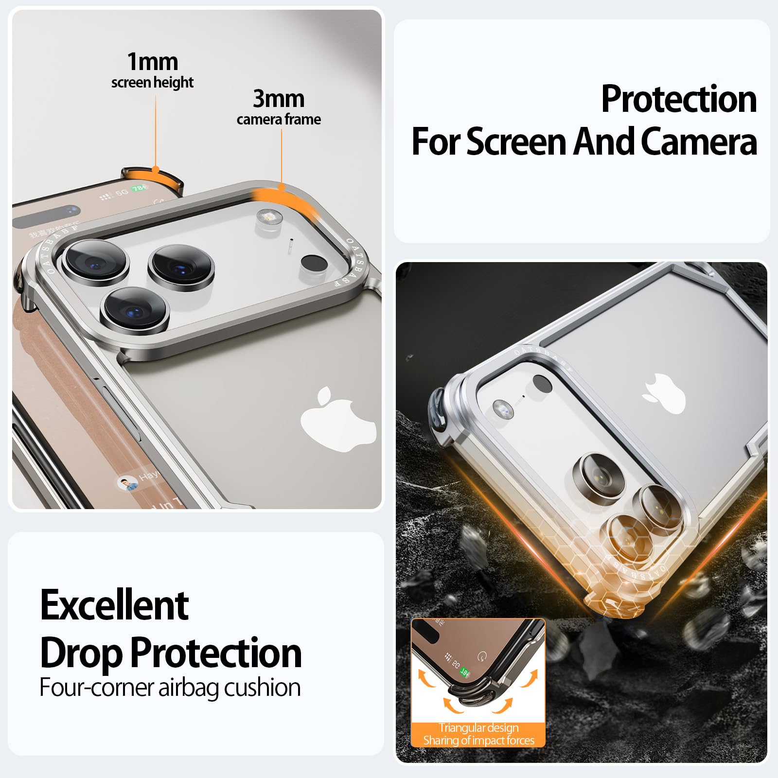Custodia per iPhone 17 Pro Max, in alluminio, sottile, senza retro, compatibile con MagSafe, in metallo, senza cornice, con 4 angoli airbag, antiurto, protettiva per iPhone 17 Promax