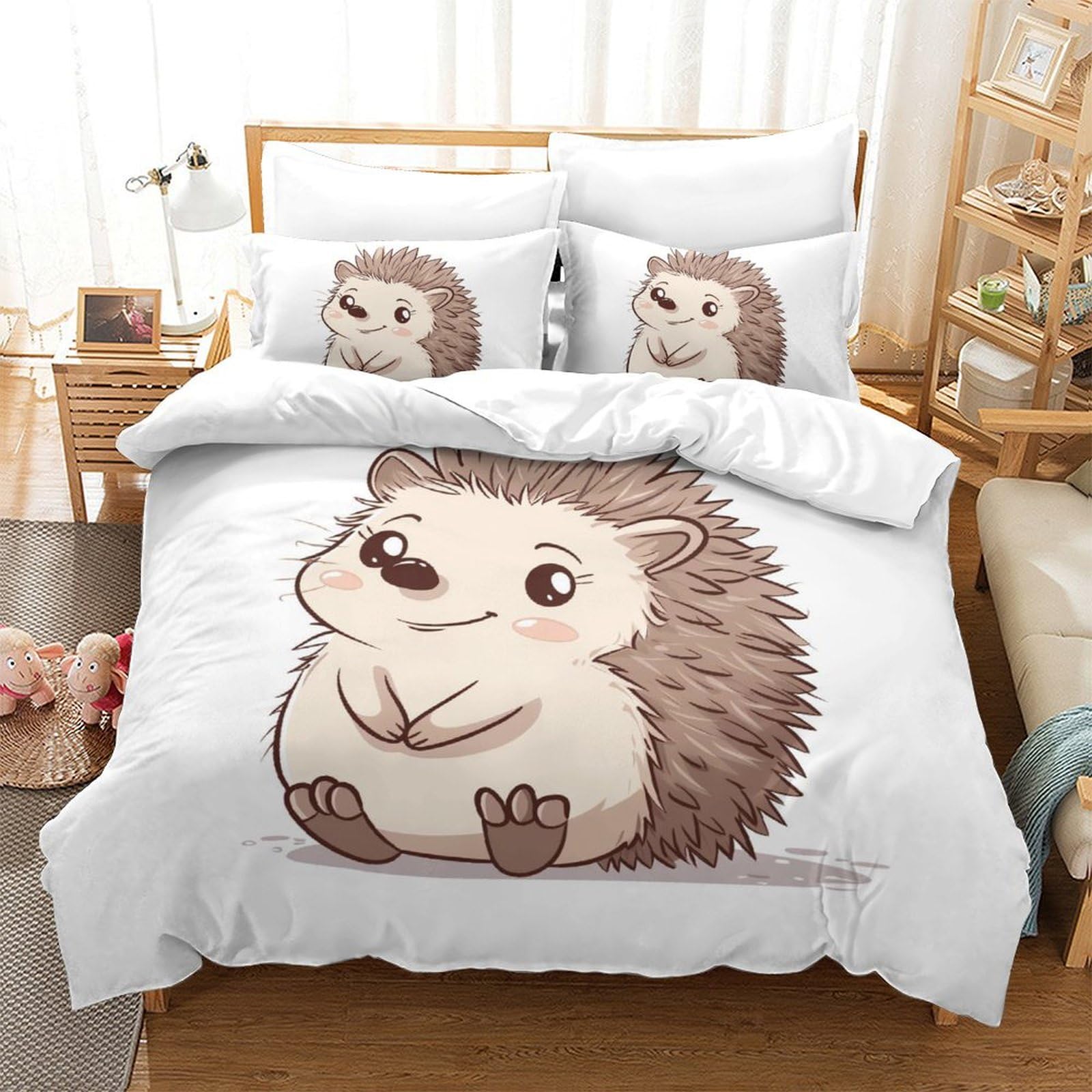 Parure de lit double motif hérisson pour chambre d'enfant cosy