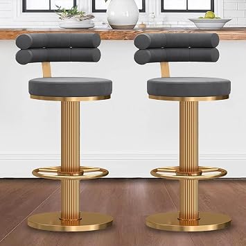Bar Stool Modern Velvet Swivel Bar Stool with Adjustable Height & Thick Frame Gray
