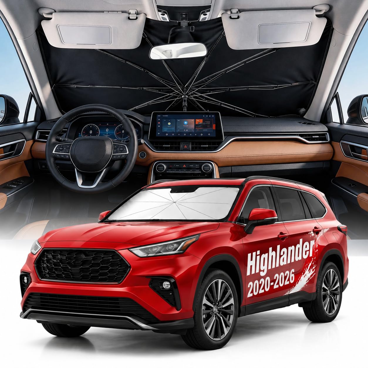 Photo 1 of [2026 Upgraded] Weektic Custom Windshield Sun Shade Umbrella for Toyota Highlander 2020-2026, [Double Thickened Ice Crystal Coating] Sun & Heat Protection, Keep Vehicle Cool & Protect Interior