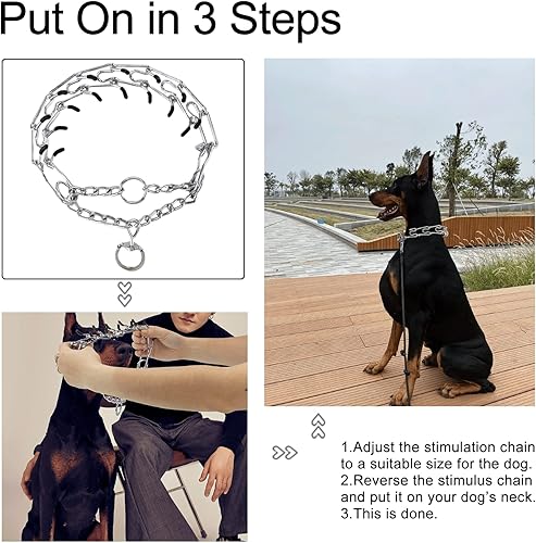 Miniatura 6 de Cadena de estrangulador de entrenamiento para perro, eslabones ajustables con puntas de goma cómodas y hebilla de liberación rápida para perros