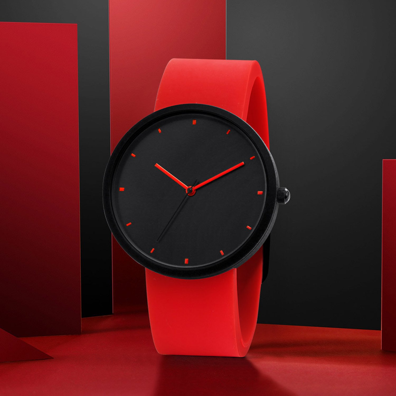 NUOVO Men Watch Red Watch for Men 30M Waterproof Watch with Sillcon Band Black Face Watch (A-Red)