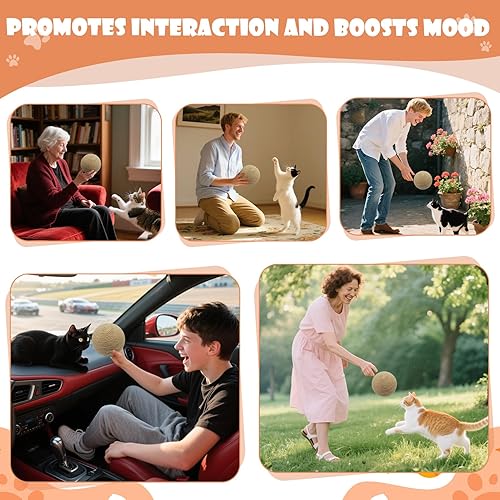 Miniatura 7 de Bola de sisal para gatos, bola rascadora natural interactiva grande de 6.3 pulgadas, rascador perfecto para ejercicio y diversión de gatos en