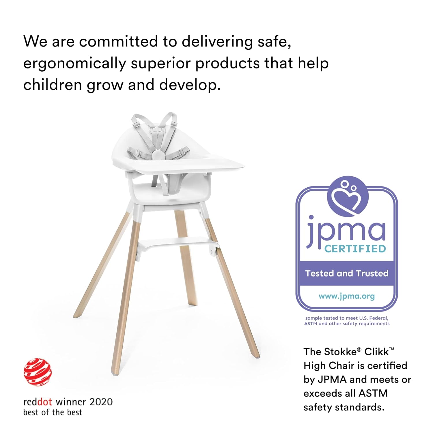 Stokke Clikk High Chair (Cloud Grey) + Travel Bag (Grey) - All-in-One High Chair with Tray & Harness - Light, Durable & Travel Friendly - Best for 6-36 Months or Up to 33 lbs