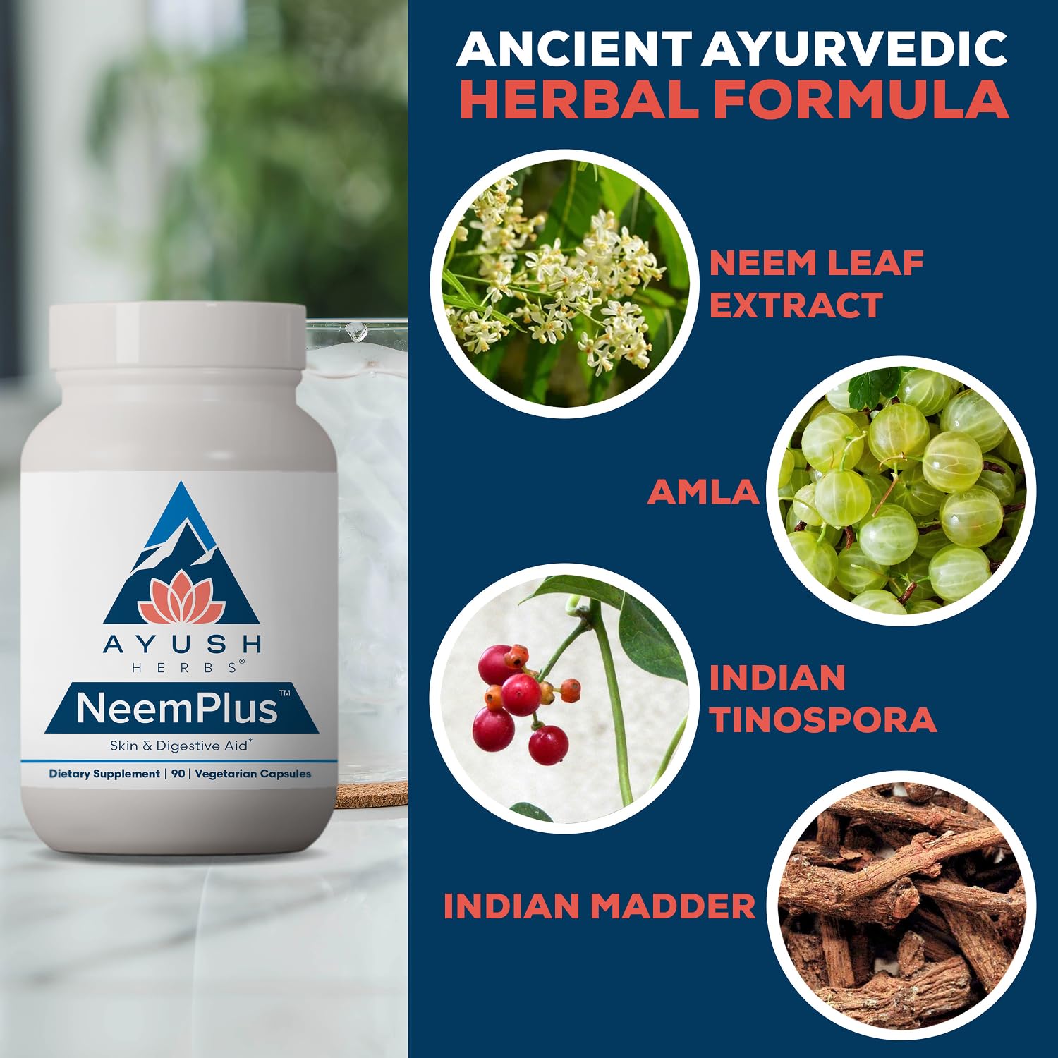 Ayush Herbs Neem Plus, Digestive Health for Women & Men, 90 Servings — Amazon image 4