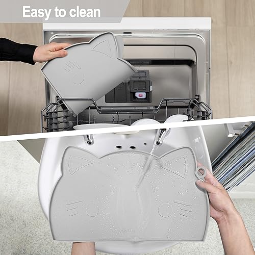 Miniatura 27 de Coomazy Tapete de comida para gatos, tapete de alimentación para perros más grueso para alimentos y agua, tapete de silicona antideslizante