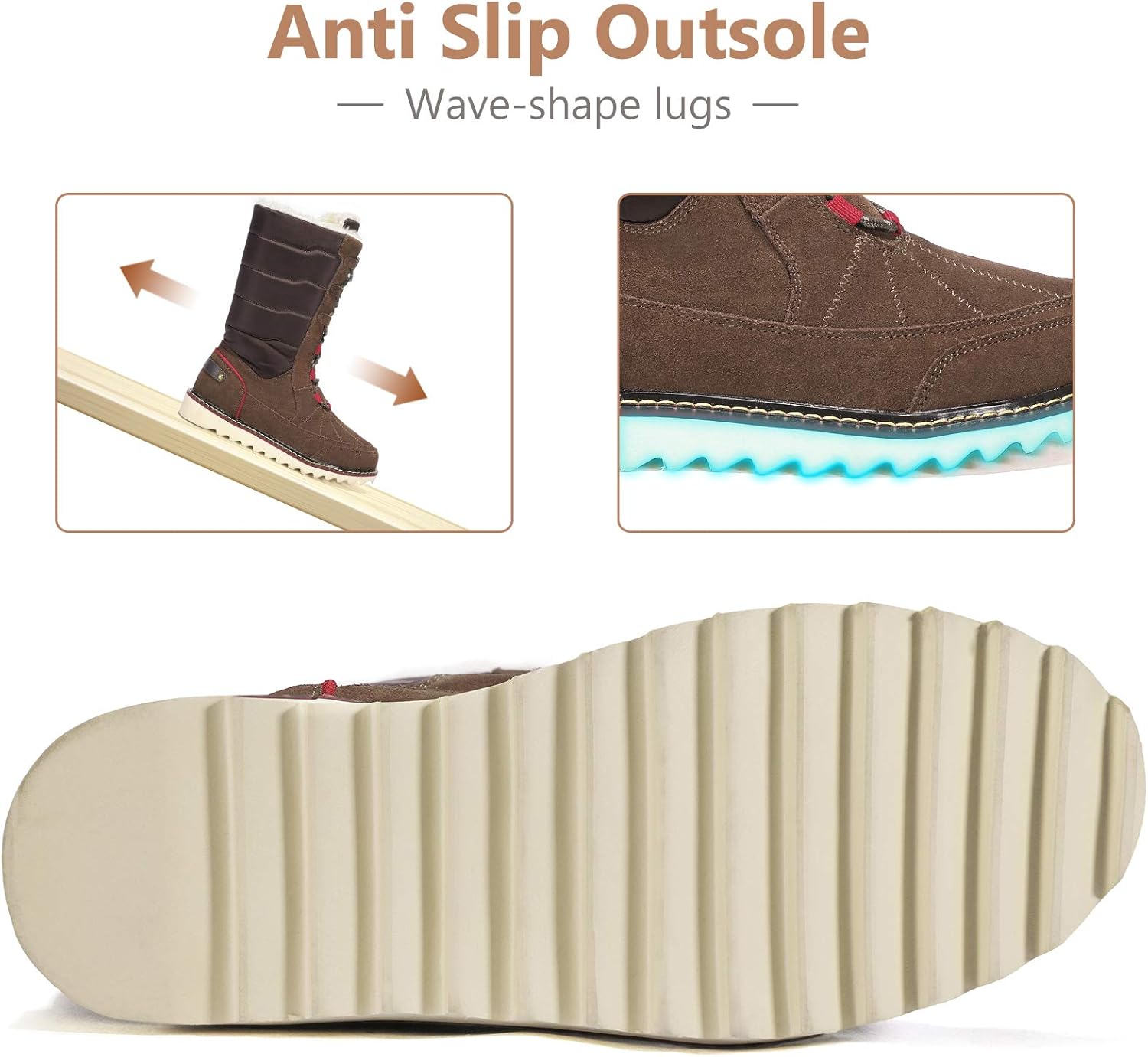 CAMELSPORTS Women's Snow Boots Waterproof Mid Calf Winter Boots Anti-Slip Fur Lined Warm Boot Outdoor Fashion Rain Boots