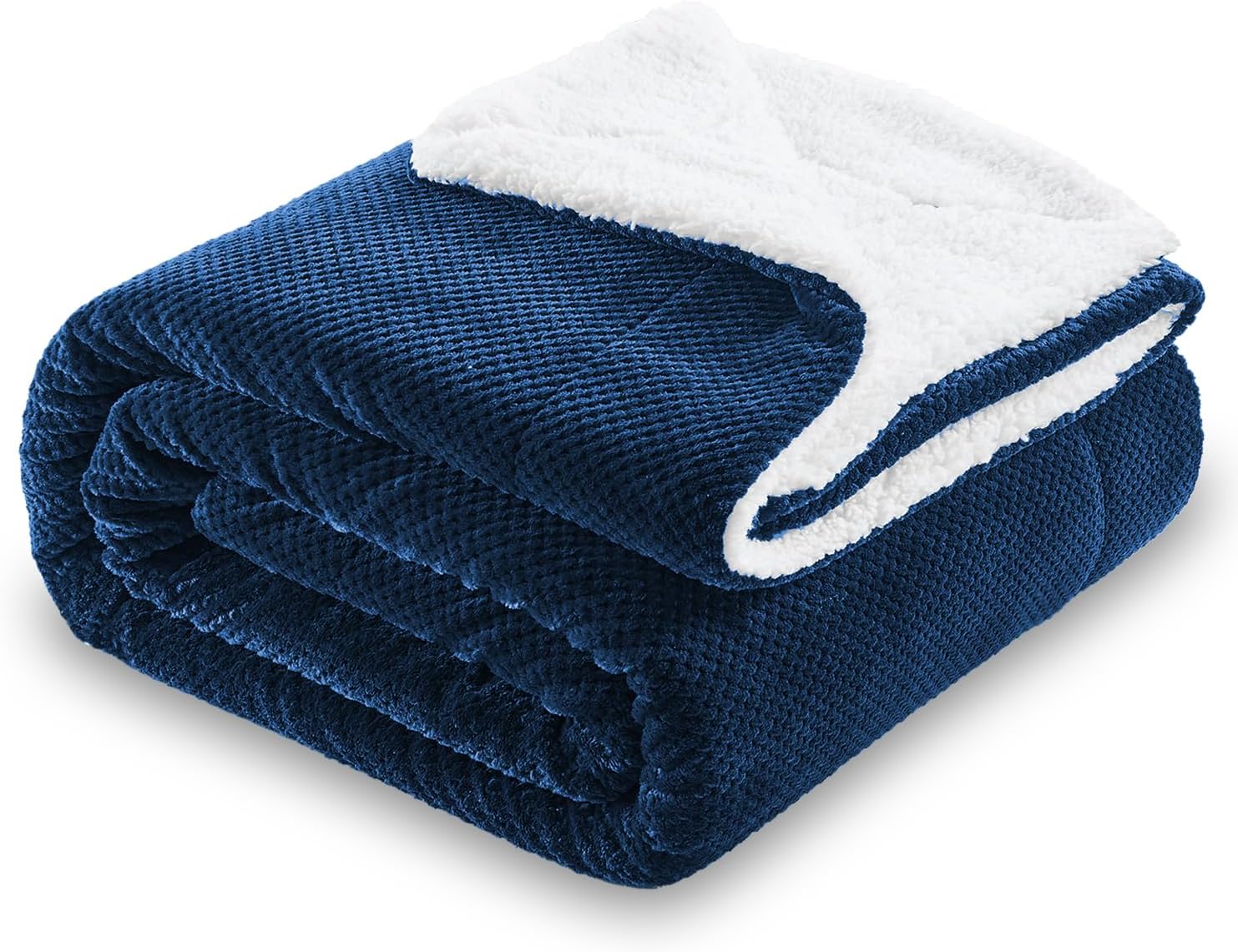 SOCHOW Waffle Sherpa Fleece Throw Blanket, Super Soft Fuzzy Warm, Lightweight Fluffy Reversible Plush Blanket for Bed Sofa Couch, 60 x 80 Inches Navy Blue