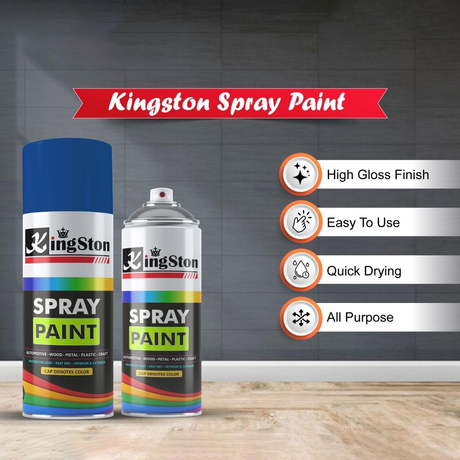 Kingston Acrylic Spray Paint for Metal, Wood, Wall & Plastic, Multi-Surface DIY Paint, Quick Dry, Smooth Finish, 400ml Can, Isuzu Blue, 1 Pc 2