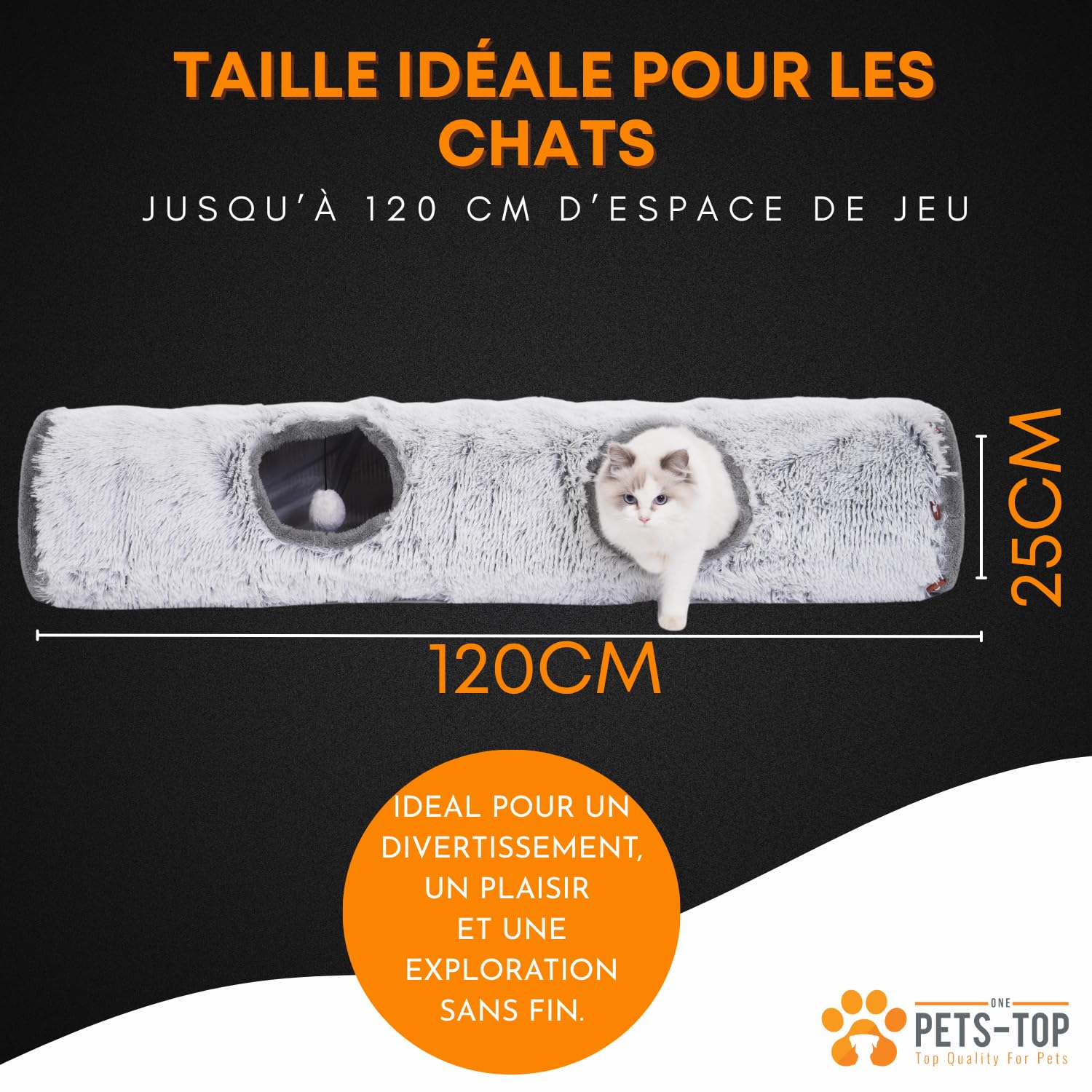 One PETS-TOP Tunnel Chat – Tunnel pour Chat XXL – Jouet Intéractif pour Interieur – en Peluche Douce – Tunnel Chien Furet Lapin – Tapis Cabane Cat Tunnel – 120 cm