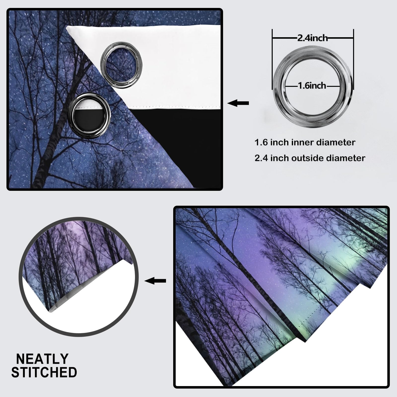 Cortinas Opacas Salon La Naturaleza El Cielo Estrellado,Cortina Bosque Invernal para Dormitorio Decoracion Habitacion,Cortinas Termicas Blackout 140×245cm 2 Paneles,Azul