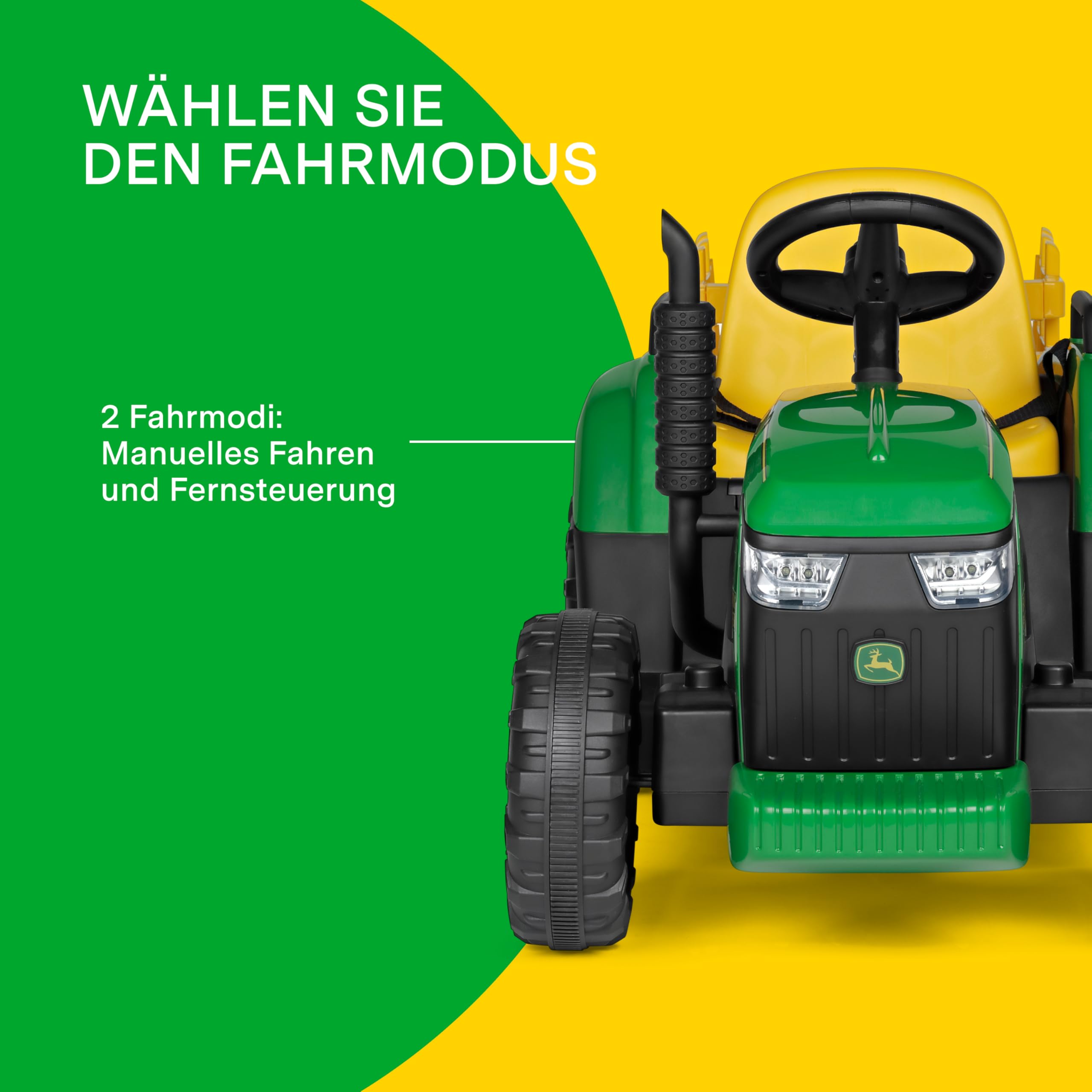 PEG John Deere Farm Power. Der Elektrotraktor mit Funksteuerung und Anhänger. Ab 18 Monaten. Lithium-Akku für Lange Spielzeit.