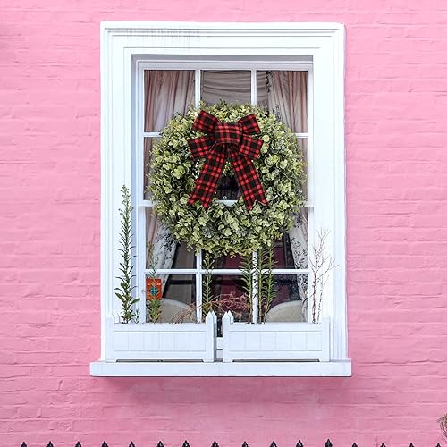 Miniatura 4 de Pansu - Corona de boj de 19 pulgadas, 3 lazos diferentes, corona artificial de primavera, verano, otoño o invierno, coronas resistentes a la