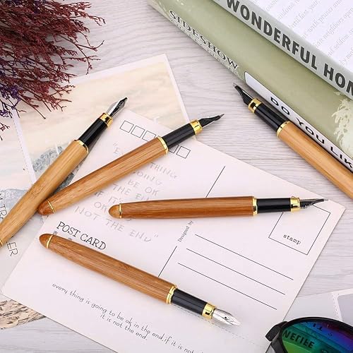 Vista 15 de Heayzoki Pluma estilográfica gótica, bolígrafos de caligrafía de lujo para escribir, pluma de tinta de madera de bambú elegante vintage, bolígrafo