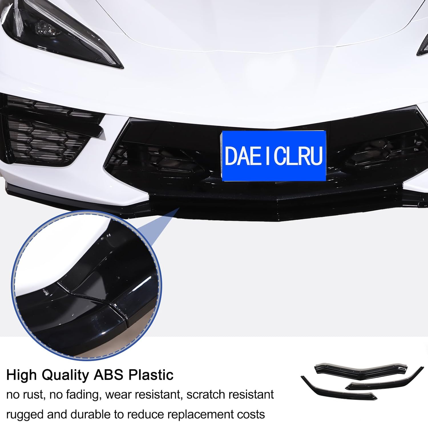Daeiclru Front Bumper Lip Splitter Compatible with Chevrolet Corvette C8 Z51 2020-2023, ABS Front Bumper Lip Chin Spoiler Splitter, Front Bumper Lip Splitter Replacement Kit Accessories (Glossy Black)