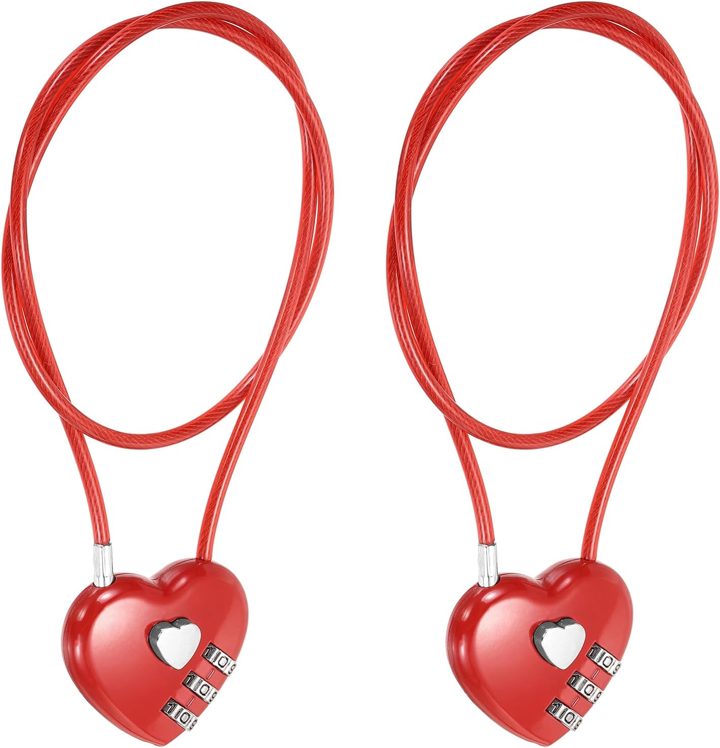 PATIKIL Heart Shaped Combination Padlock (19.7 Inch, Red)(2 Pcs), 3-Digit Combo Padlock Love Locks with Steel Wire Rope, Suit for Gym Locker/Fence/Luggage/Storage/Backpack/Toolbox/Cabinets