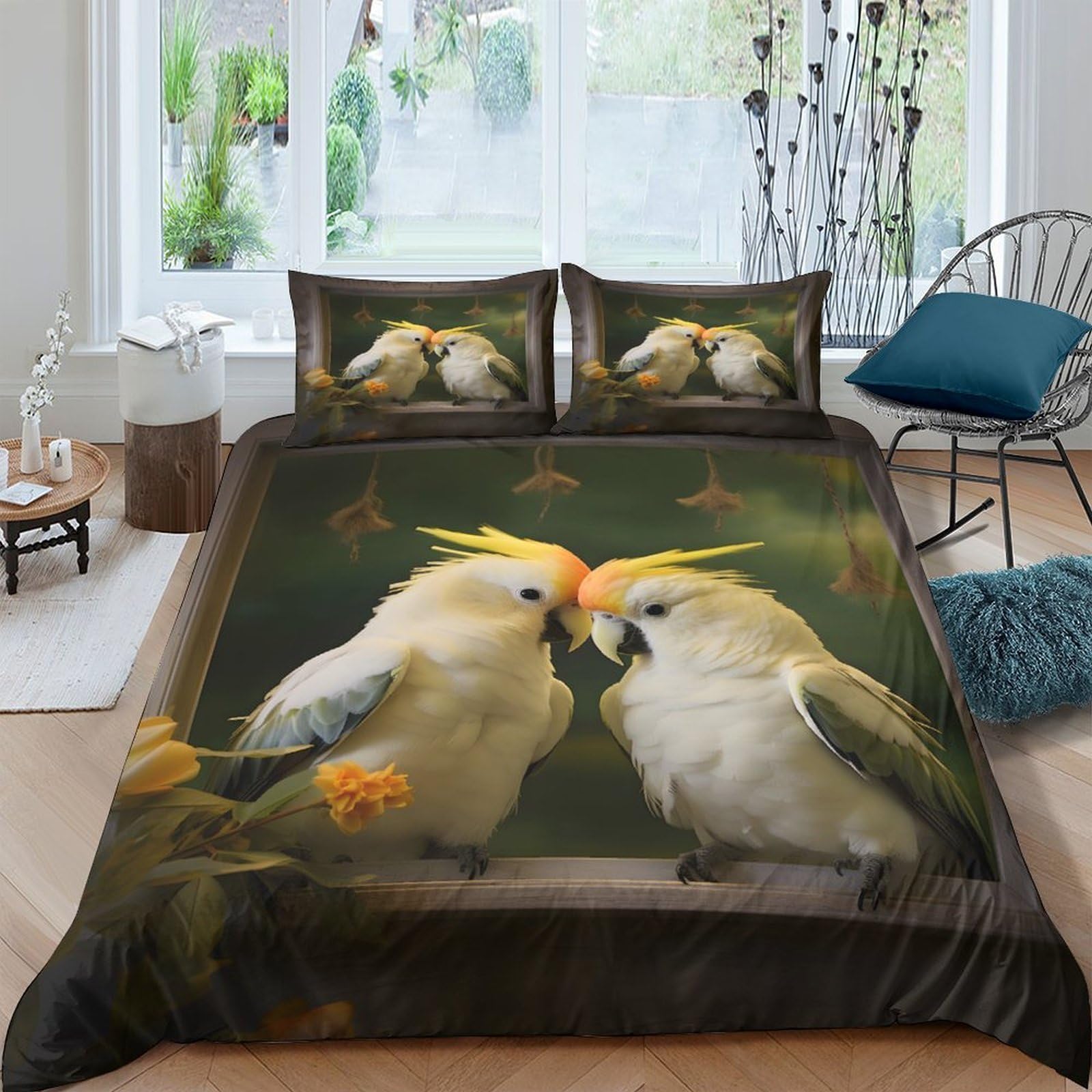 Ctjqhvkz Style-2 3D Printed Cockatoo Parrot Fitted Sheet Microfiber Soft Anti-Slip Bird Bed Cover For Bedroom Dorm Mattress Decor Single（135X200cm）