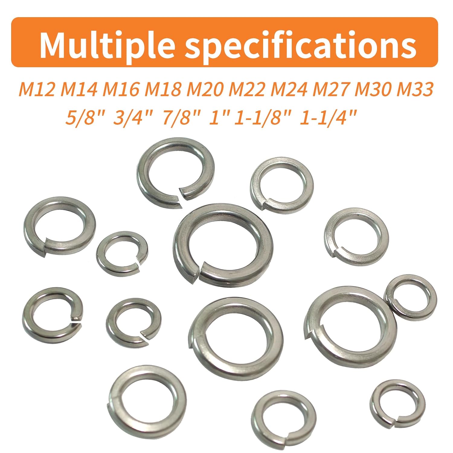 5/8" Spring Lock Washers (40pcs), 304 Stainless Steel (18-8), Split Lock Washer, Metric, SAE