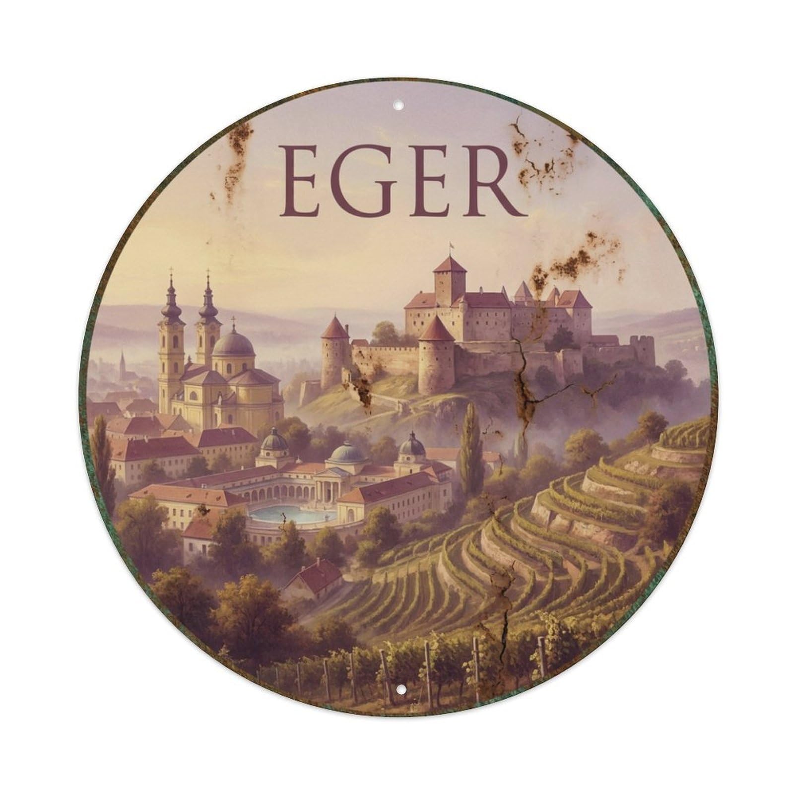 Travel Vintage Hungary Eger Metal Tin Sign