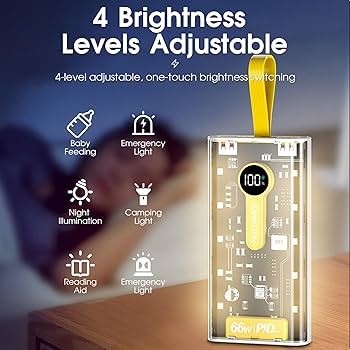 Amazon.com: ATTCL Portable Charger 10000mAh Power Bank - 22.5W Fast Charge,  Built-in Cables, Transparent with Flashlight, USB-C in/Out for iPhone,  Samsung, Android Phones KP105 Black : Cell Phones & Accessories