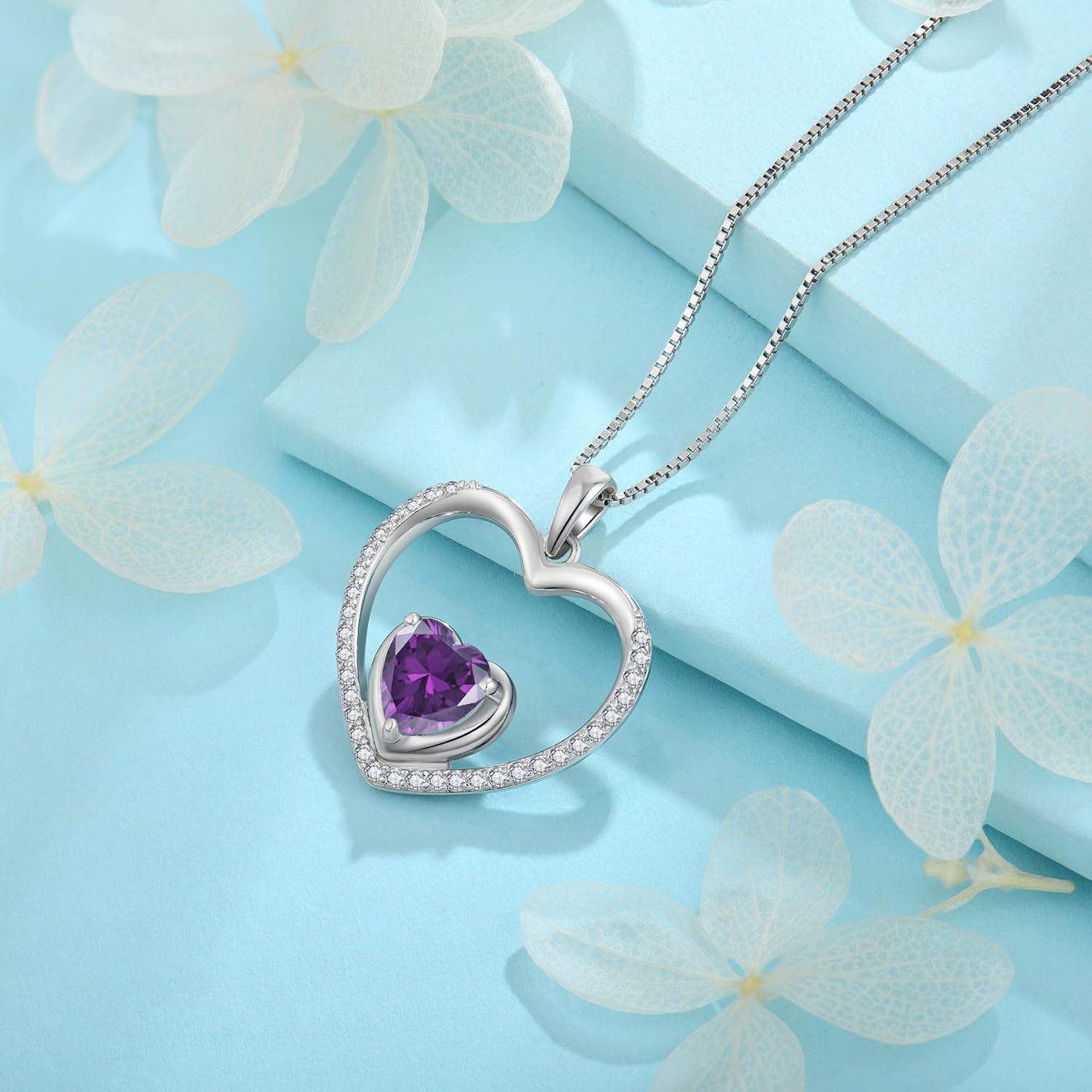 FJ Heart Pendant Necklace 925 Sterling Silver Birthstone Jewelry for Women - Image 4