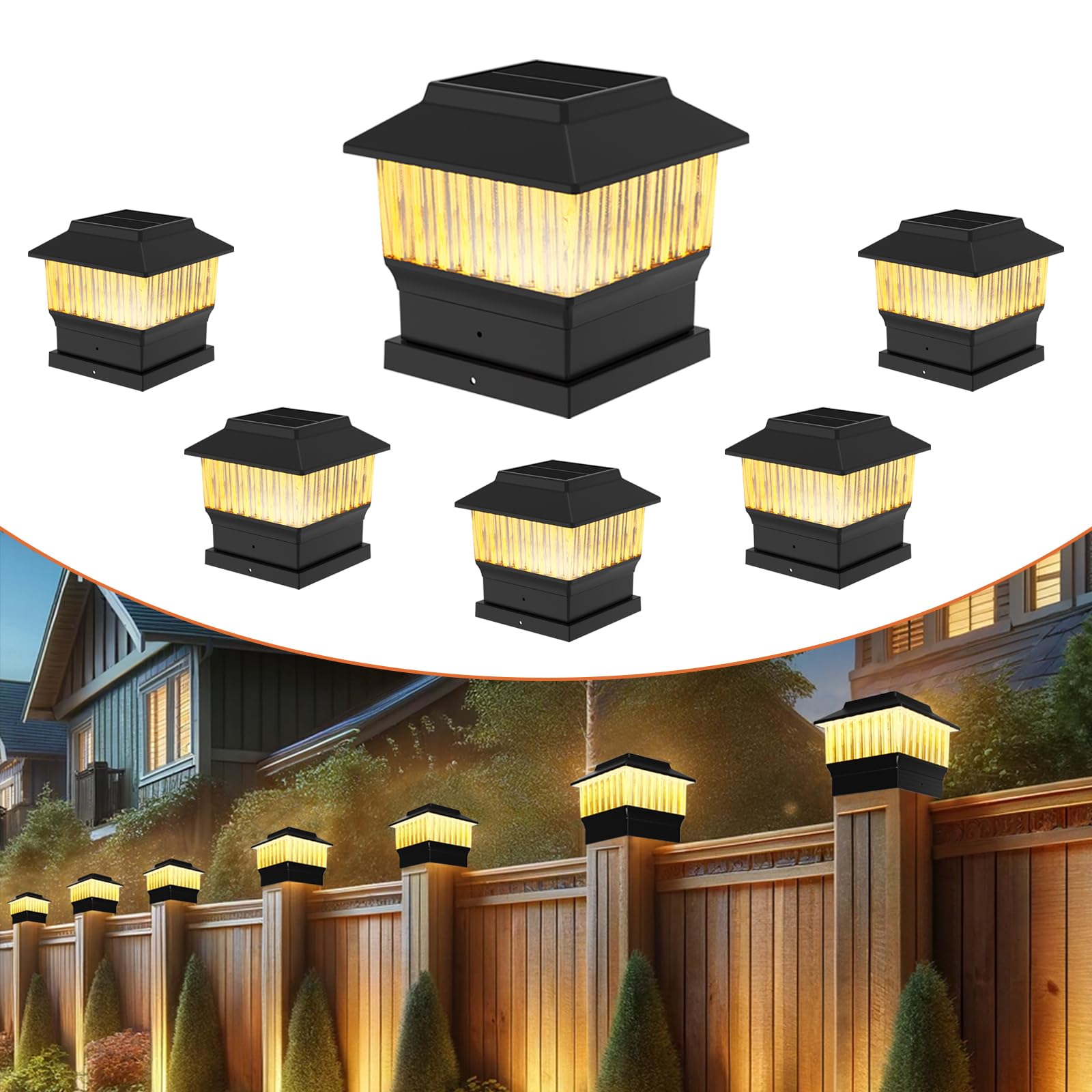Luces solares para poste de 50 lúmenes, 3000 K y 6000 K, para PVC de 4 x 4, vinilo, poste de madera de 5 x 5, negro, paquete de 6