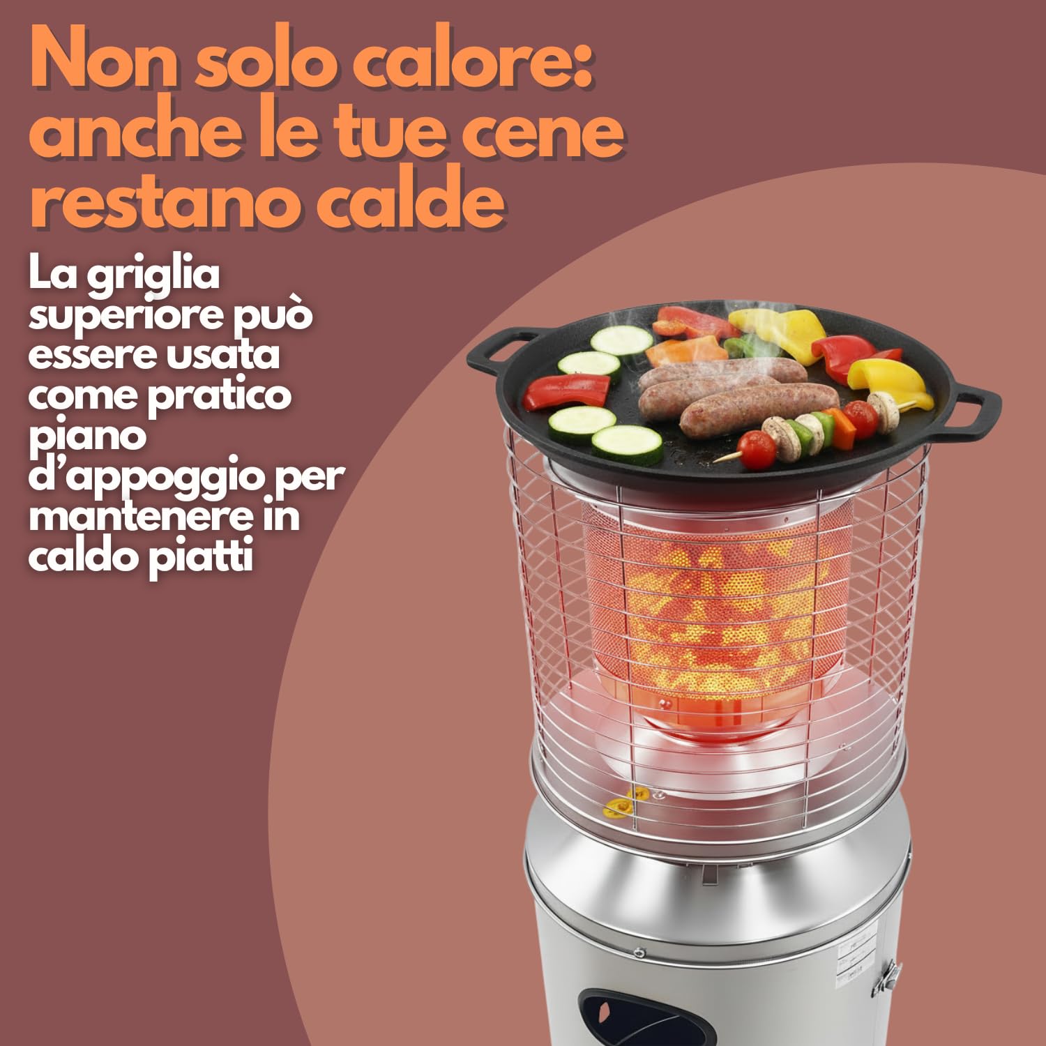 Marvin Stufa a Gas da Esterno, Riscaldatore Gpl Portatile con Ruote FIRE, Bruciatore Riscaldante Arredo, per Terrazzo Patio Giardino Locali Ristoranti Bar, In Acciaio Potenza 13 Kw (Acciaio Inox)