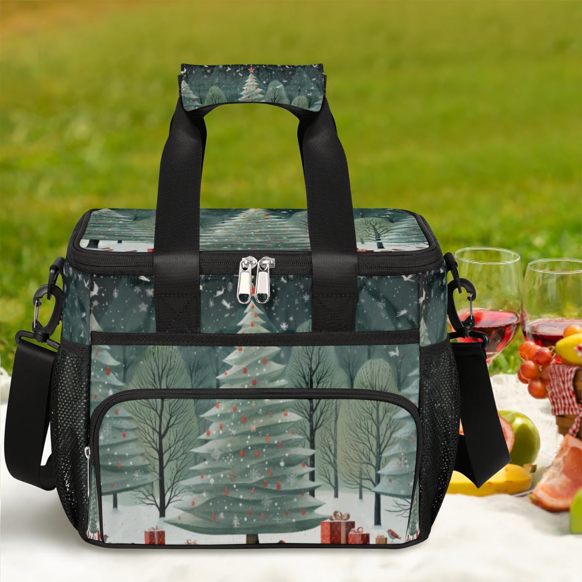 Insulated Picnic Backpack Lunch Box for Women Men Picnic Basket Tote Lunch Bag Picnic Bag Portable Lunch Bags for Picnic, Beach, Work, Trip,Office, Camp Winter Pine