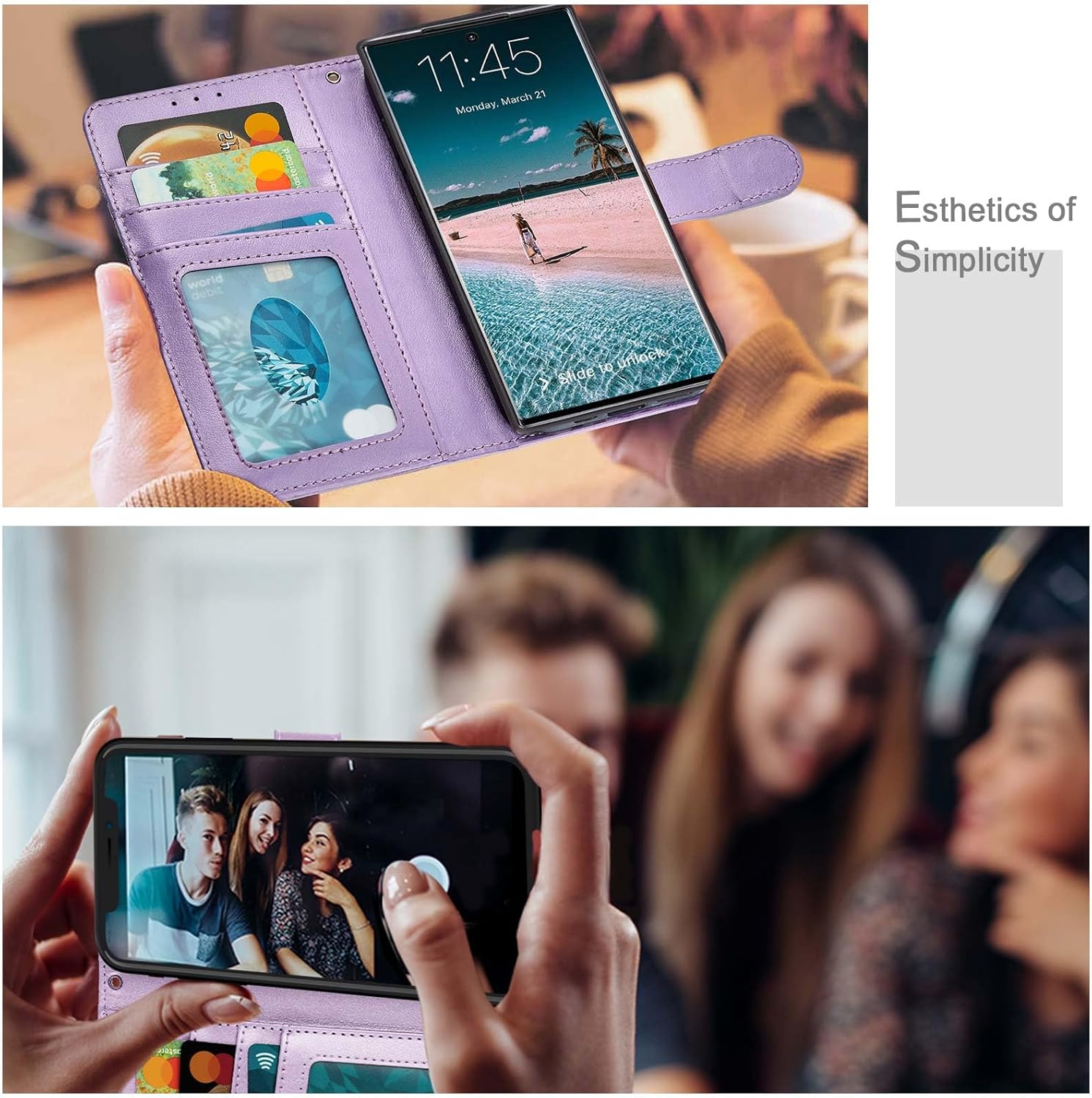 Wallet Case for Galaxy S25, [RFID Blocking] 3 Card Holder Stand with Credit Card Slot PU Leather Magnetic Protective Flip Cover for Galaxy S25 (Light Purple) - Image 6