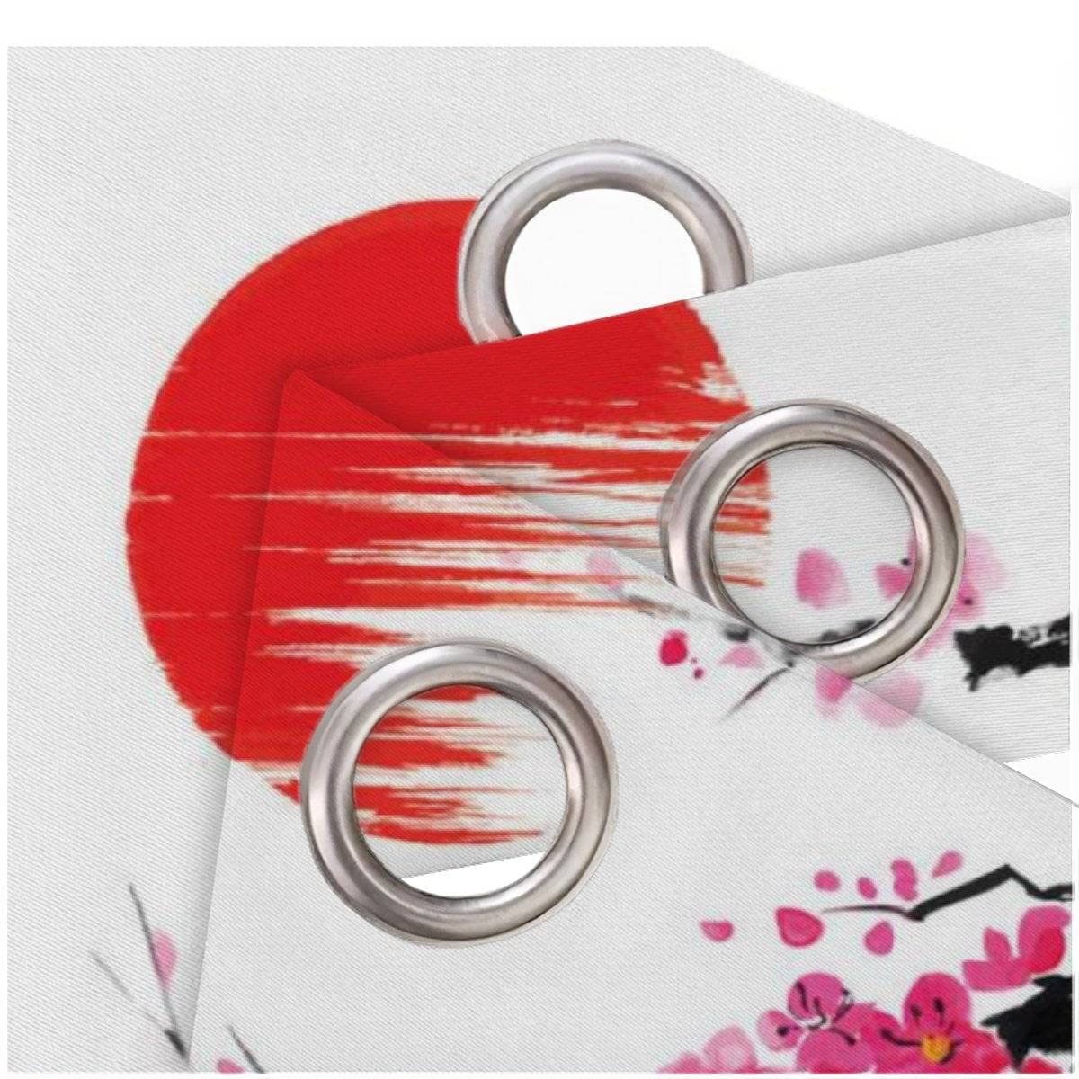 Japanische Vorhänge Mit Ösen – 2 Stück, 132x244 Cm, Halbtransparent, Aus Polyester, Sakura-Design, Für Wohnzimmer & Schlafzimmer